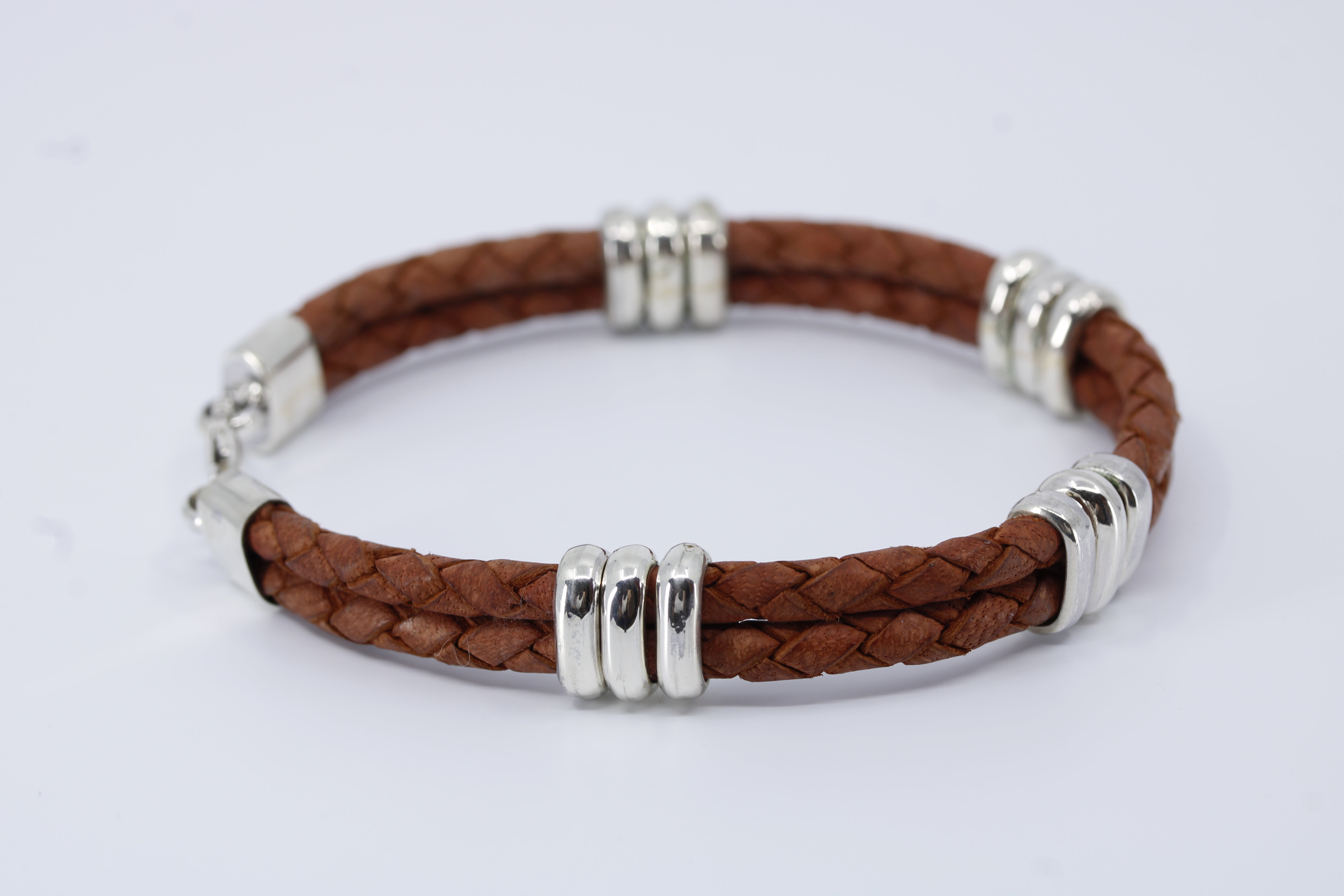 Braided Leather Bracelet with Tri Accent