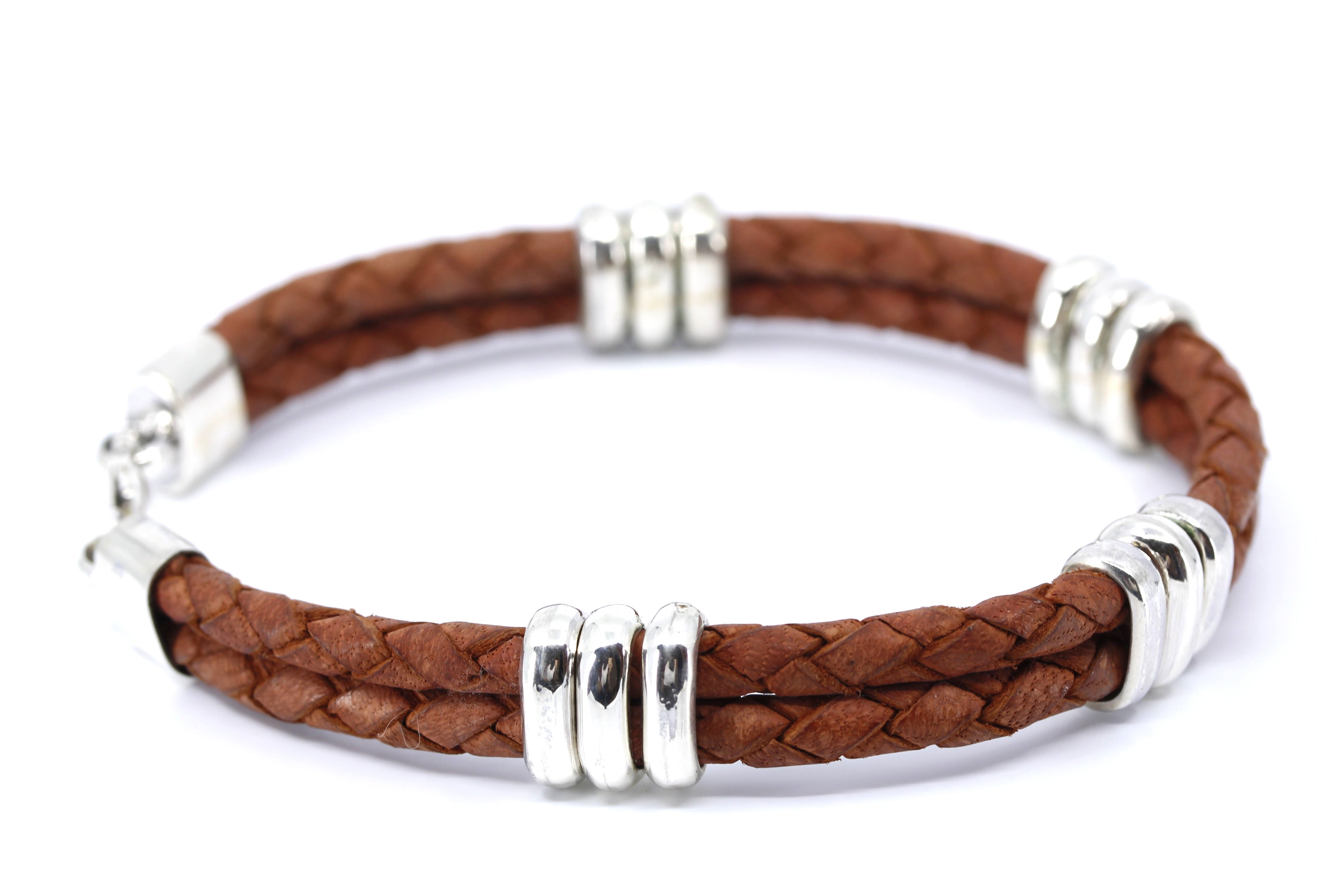 NOVA Braided Leather Bracelet with Tri Accent