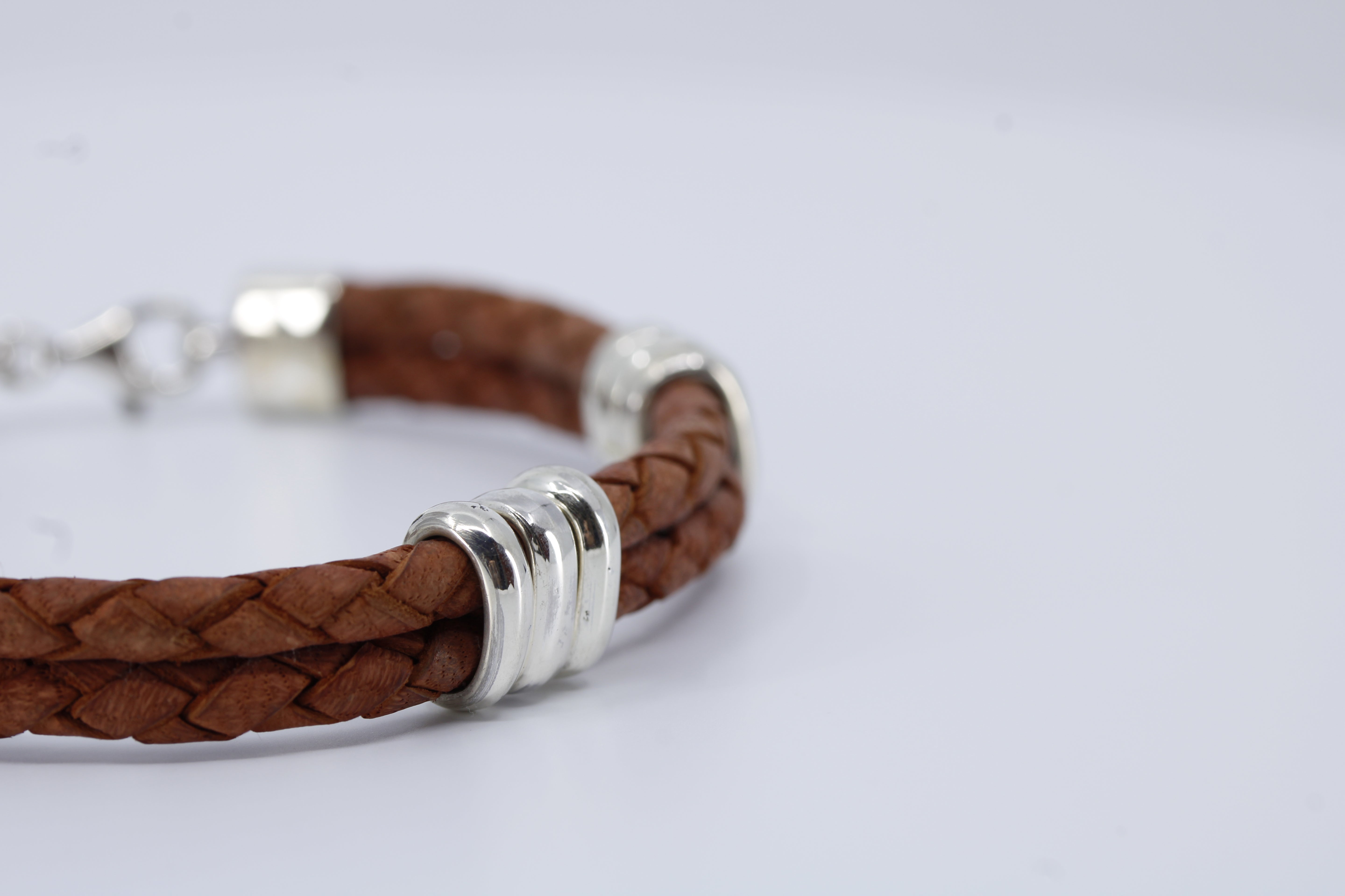 Braided Leather Bracelet with Tri Accent