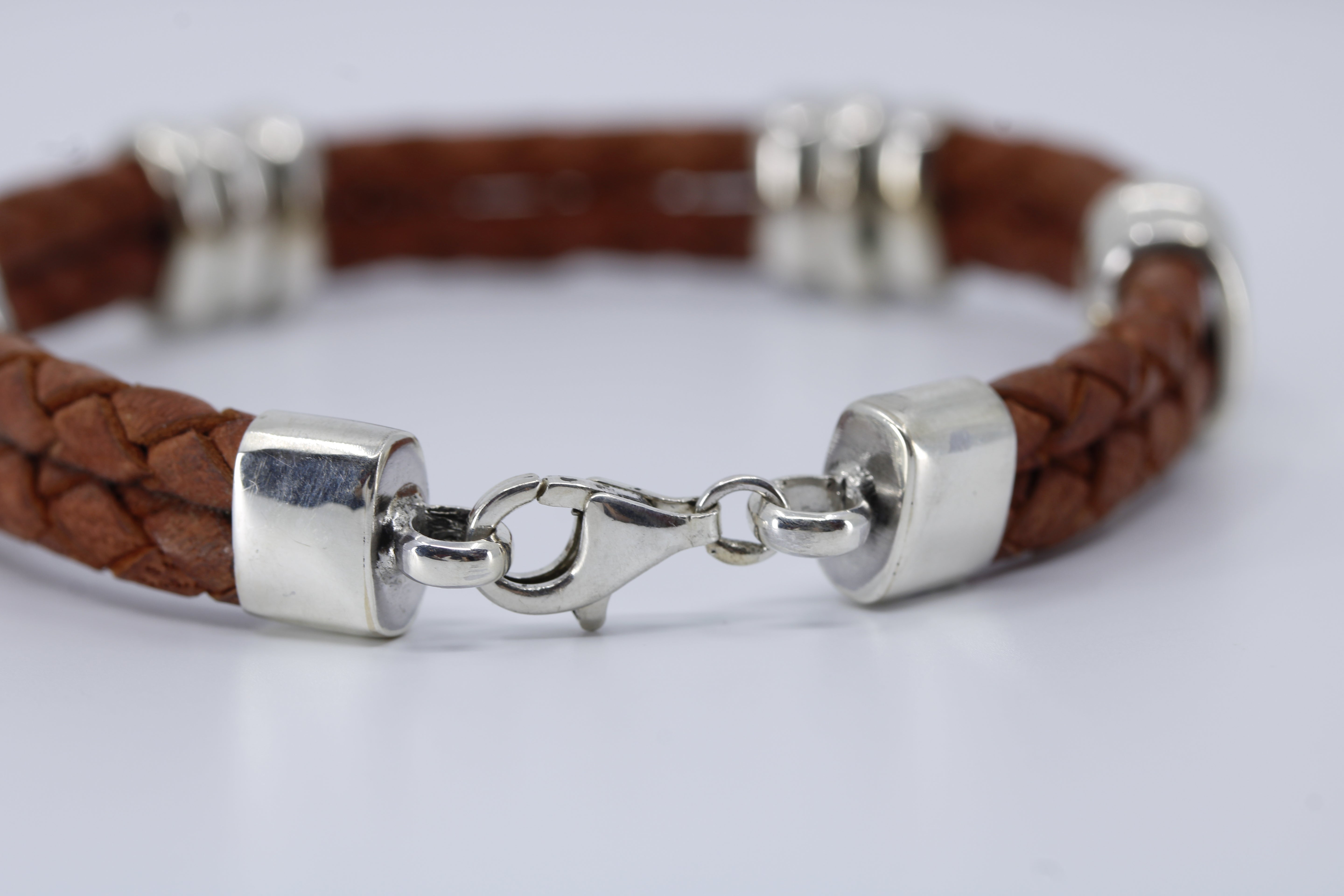 Braided Leather Bracelet with Tri Accent