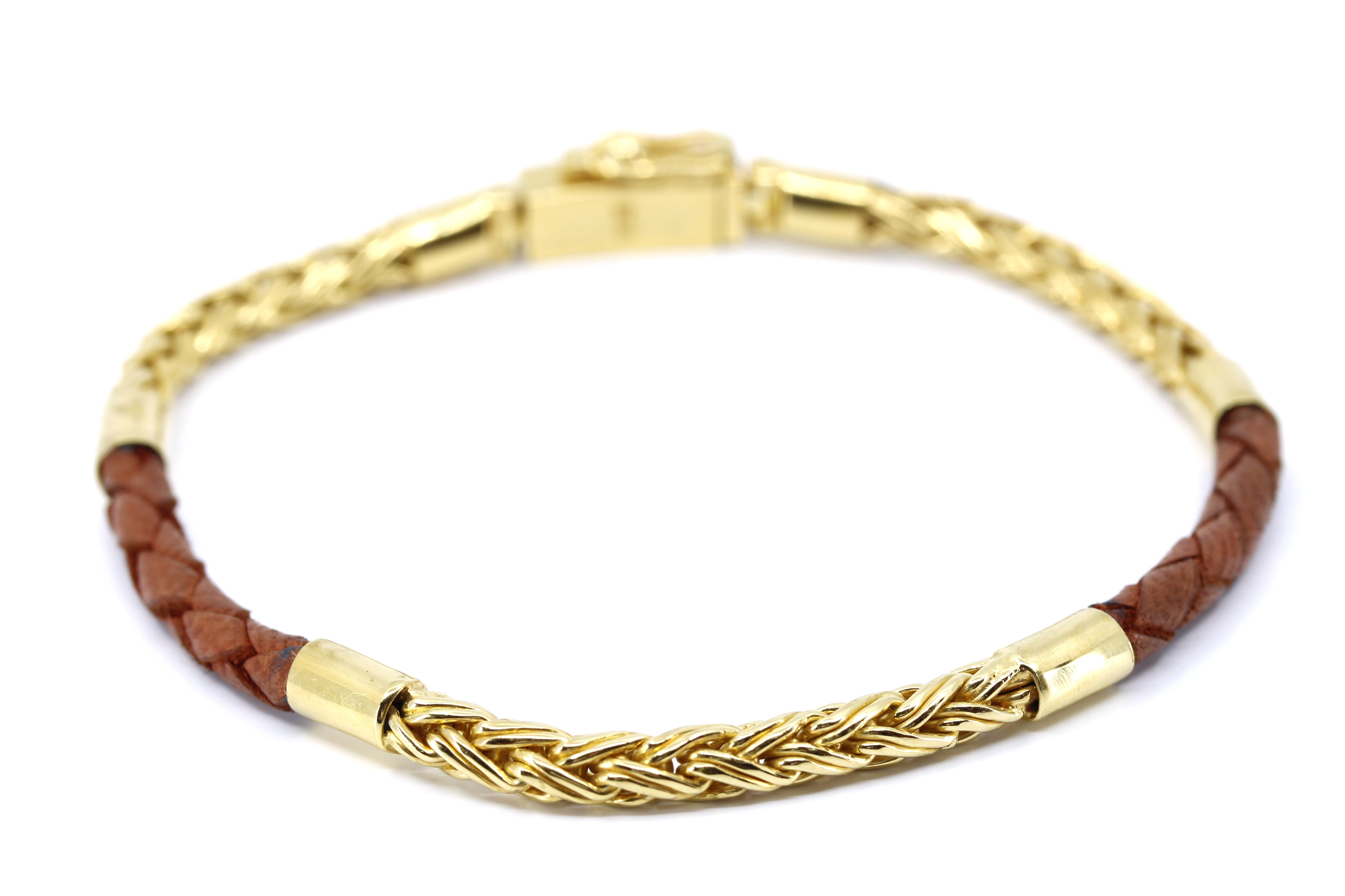 NOVA 18K Gold Vermeil Braided Chain & Leather Bracelet