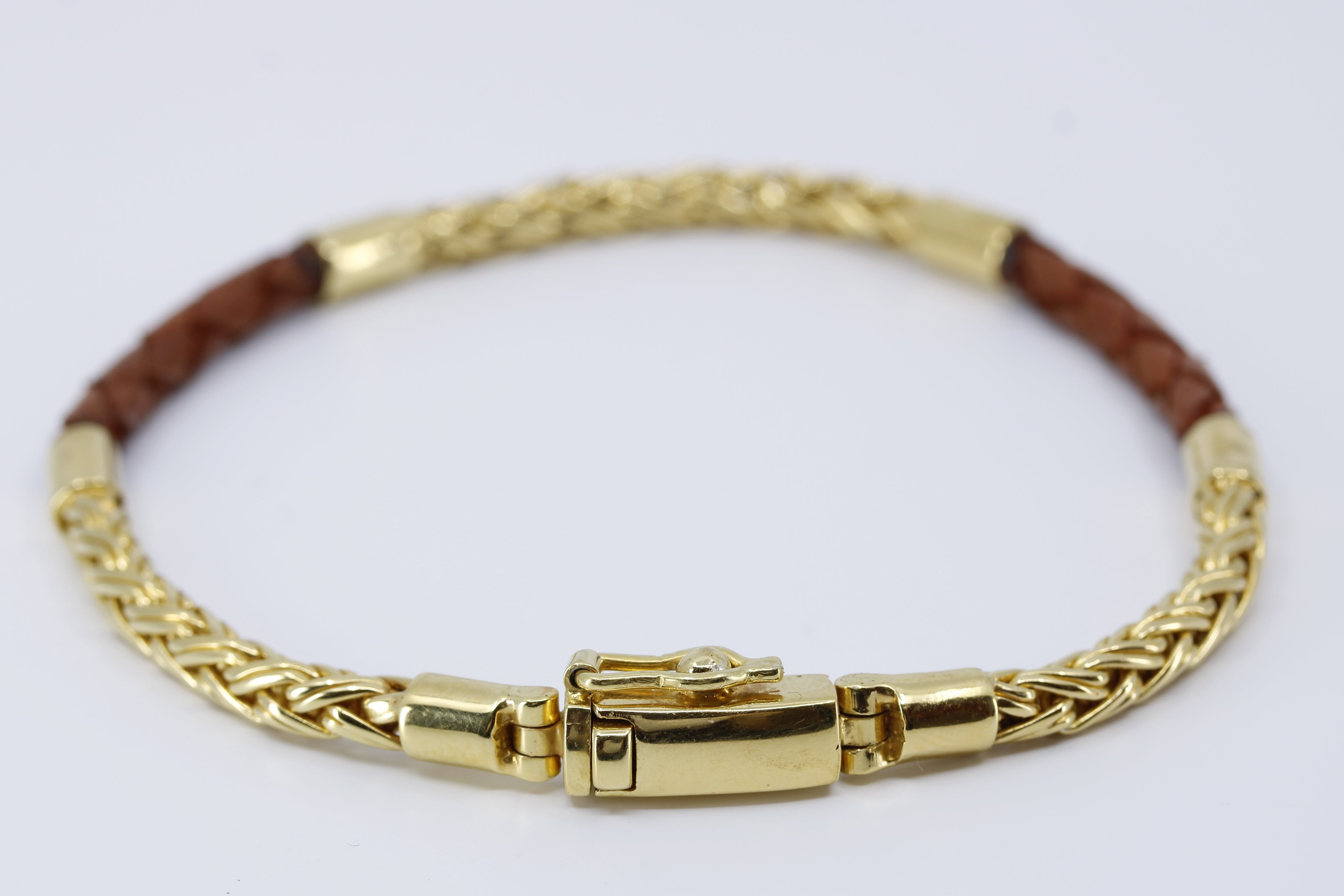 NOVA 18K Gold Vermeil Braided Chain & Leather Bracelet