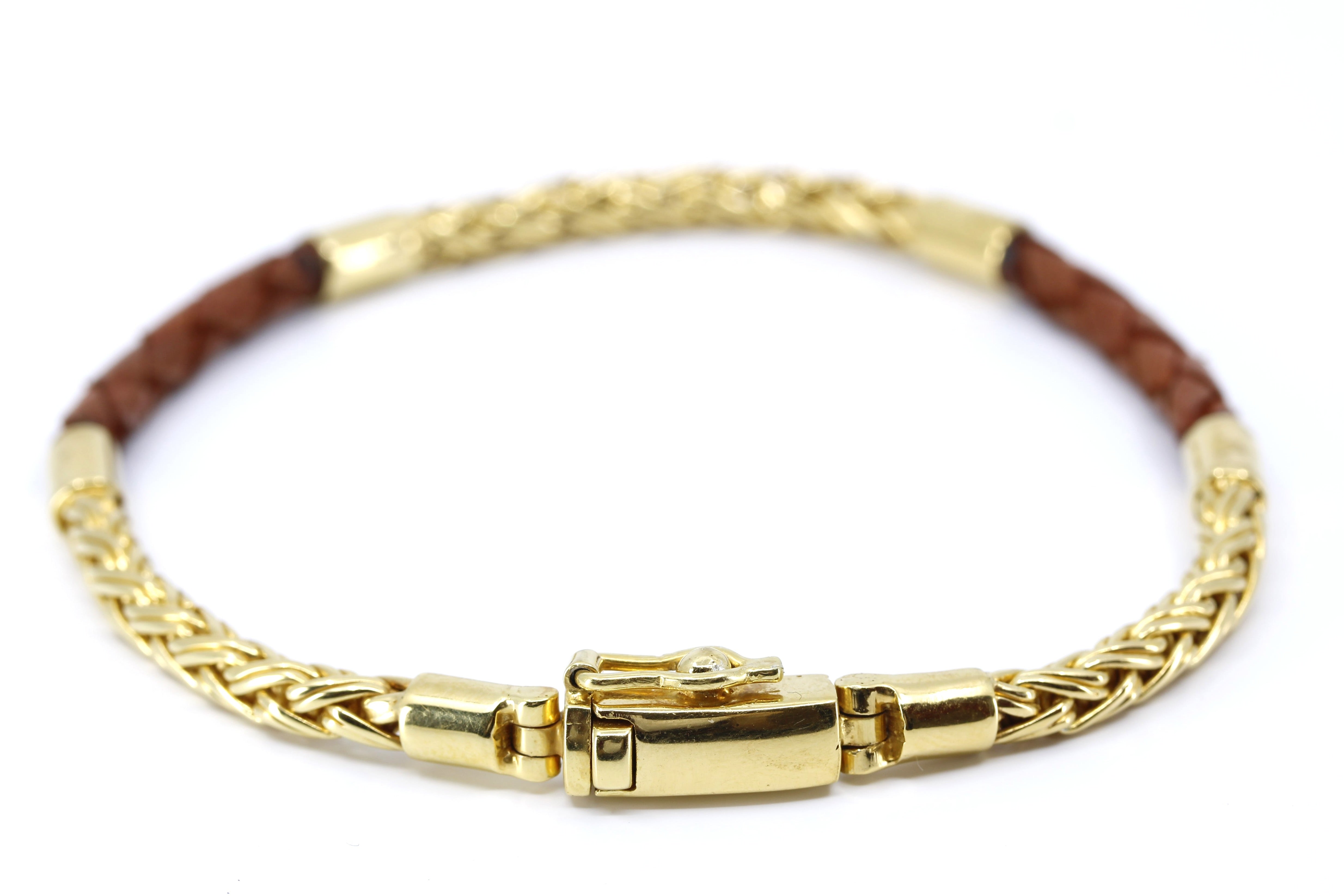 NOVA 18K Gold Vermeil Braided Chain & Leather Bracelet