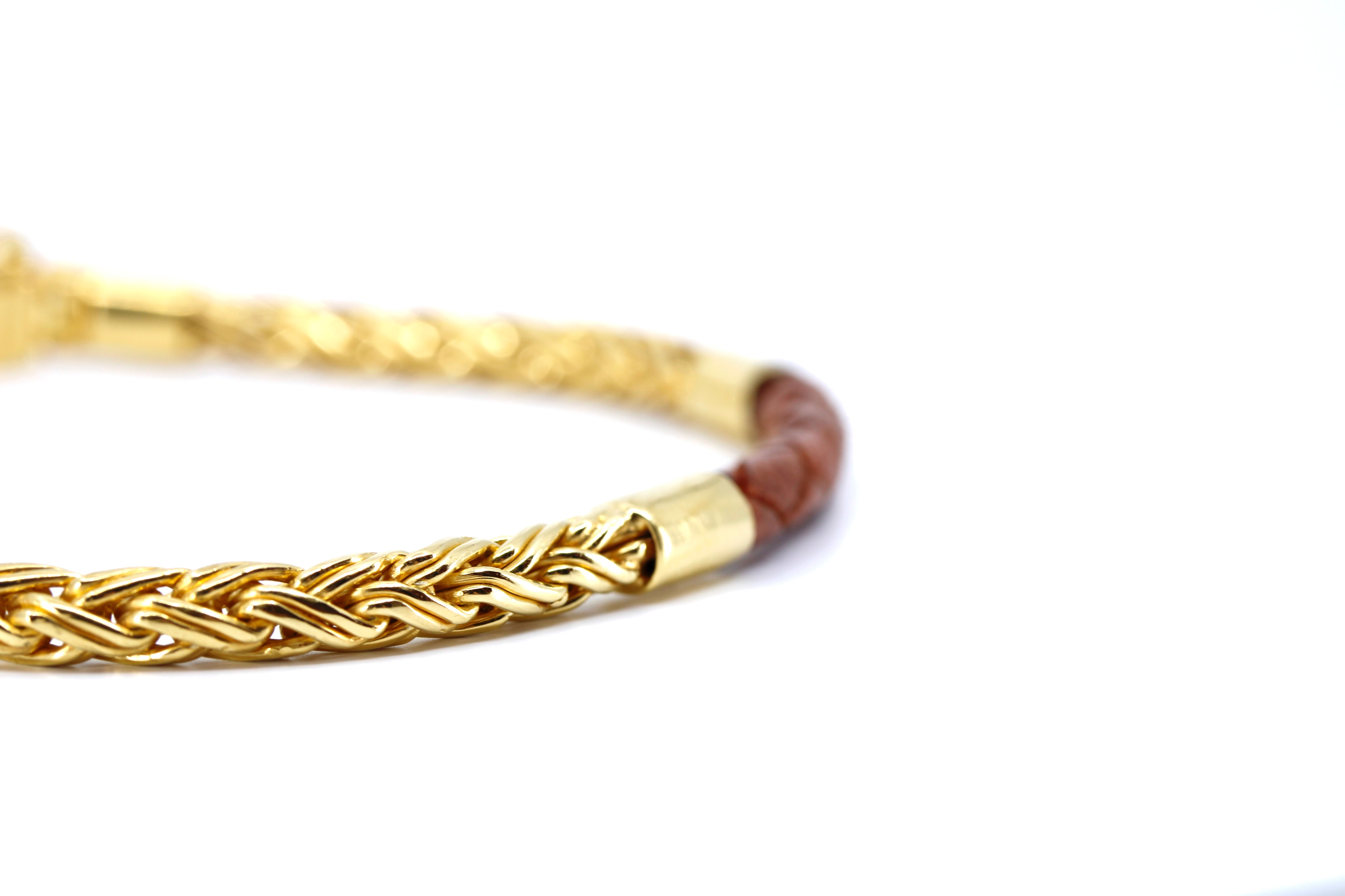NOVA 18K Gold Vermeil Braided Chain & Leather Bracelet