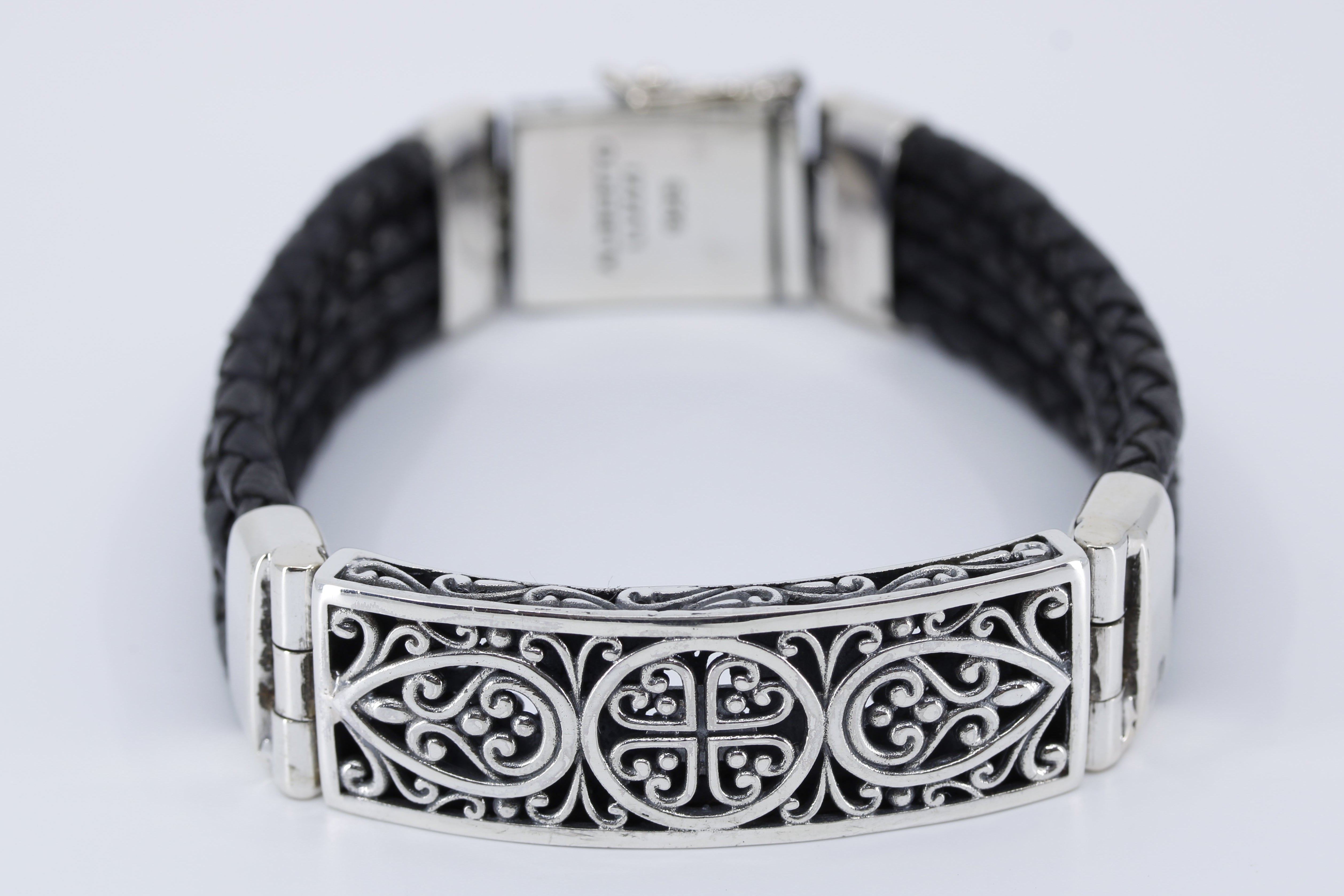 NOVA Sculpted Bar Black Leather Bracelet