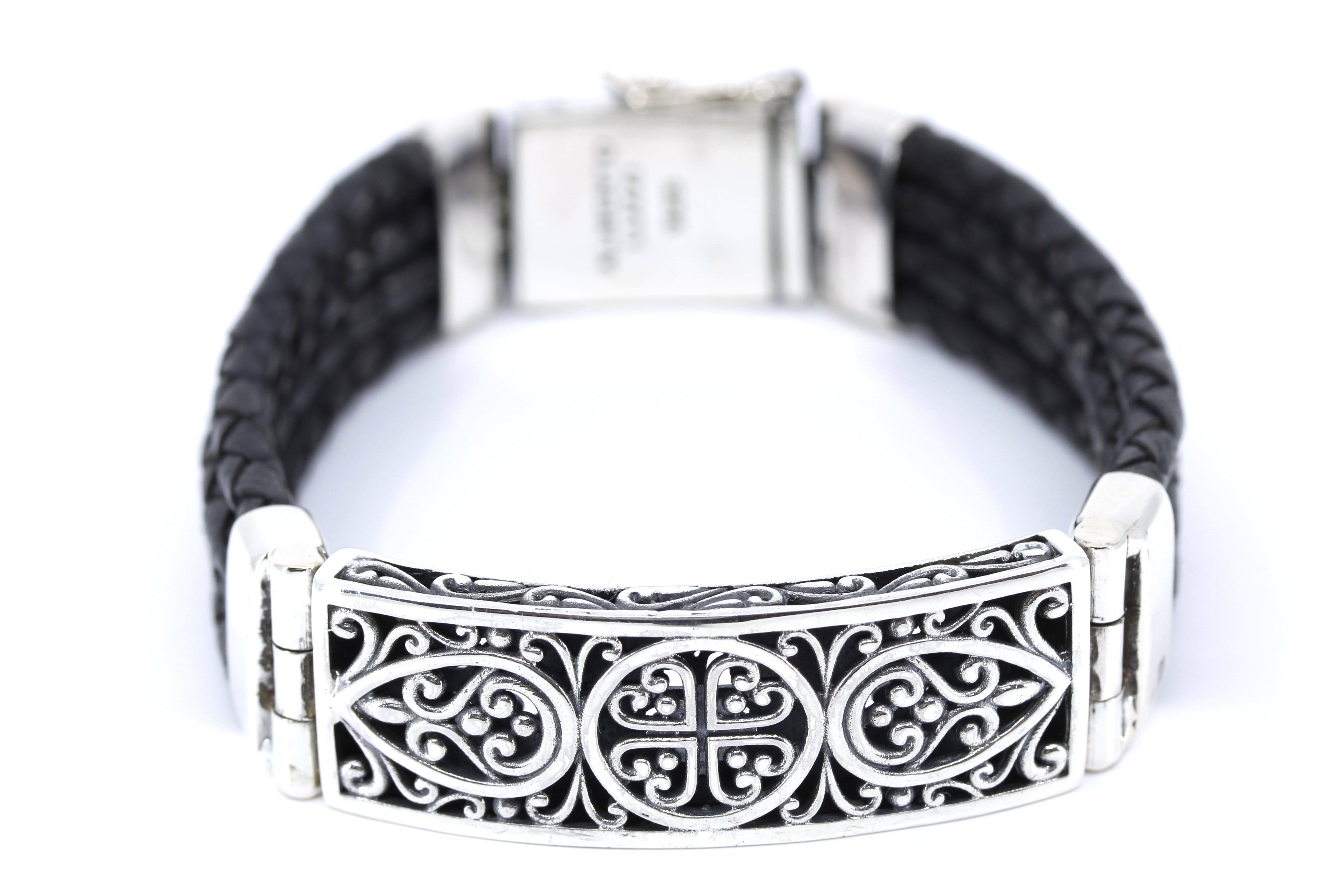 NOVA Sculpted Bar Black Leather Bracelet