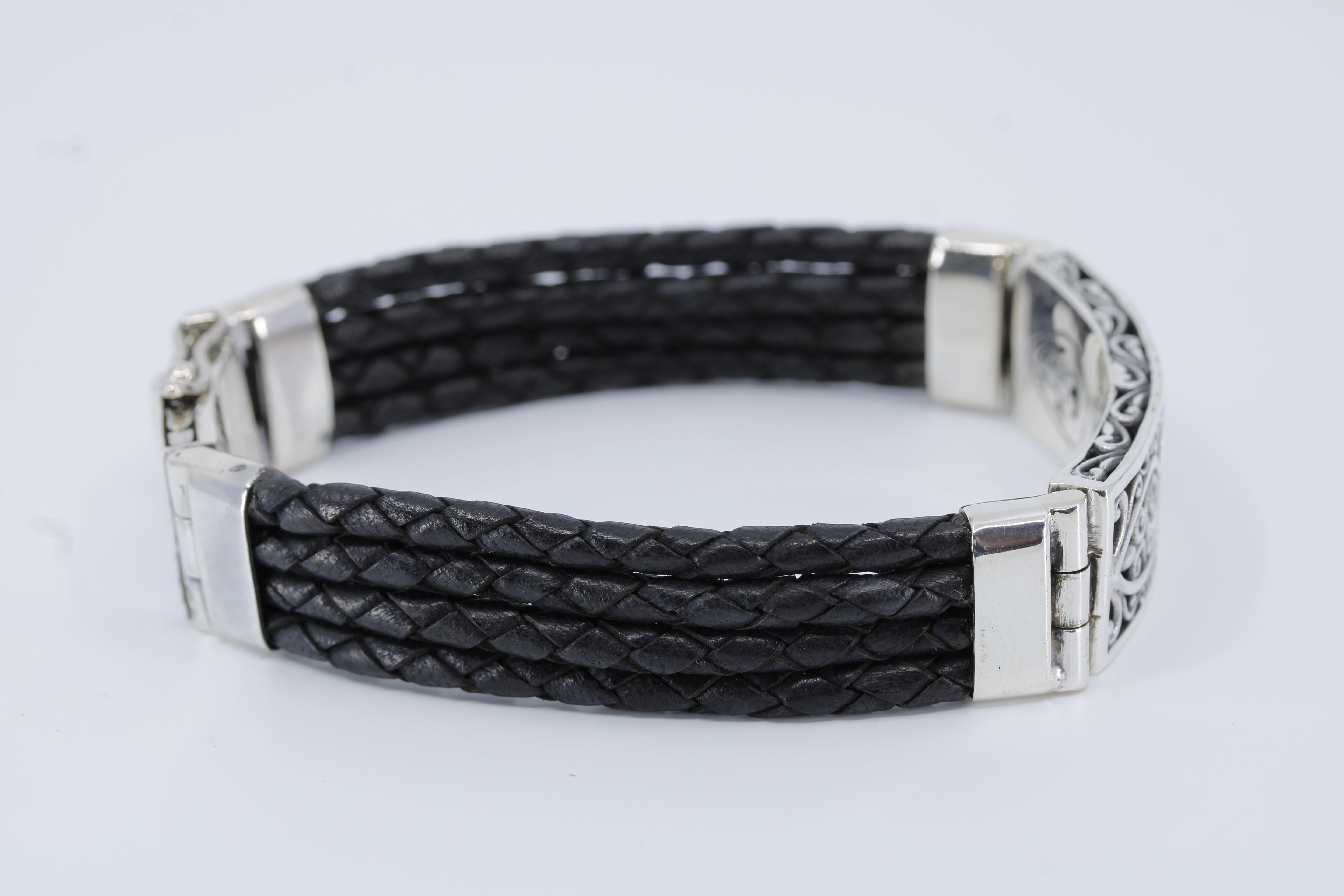 Casa Bali Sculpted Bar Black Leather Bracelet