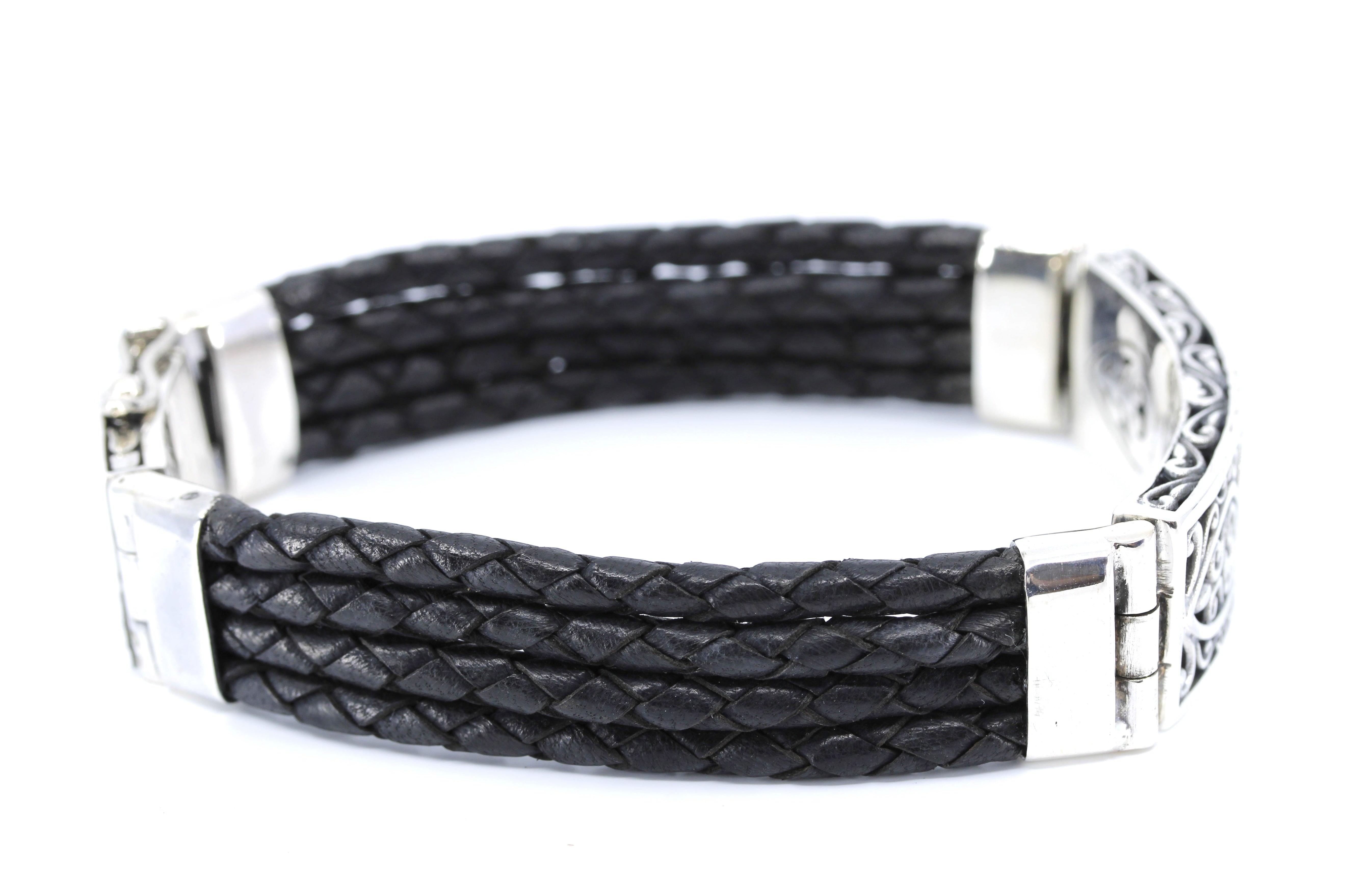 NOVA Sculpted Bar Black Leather Bracelet