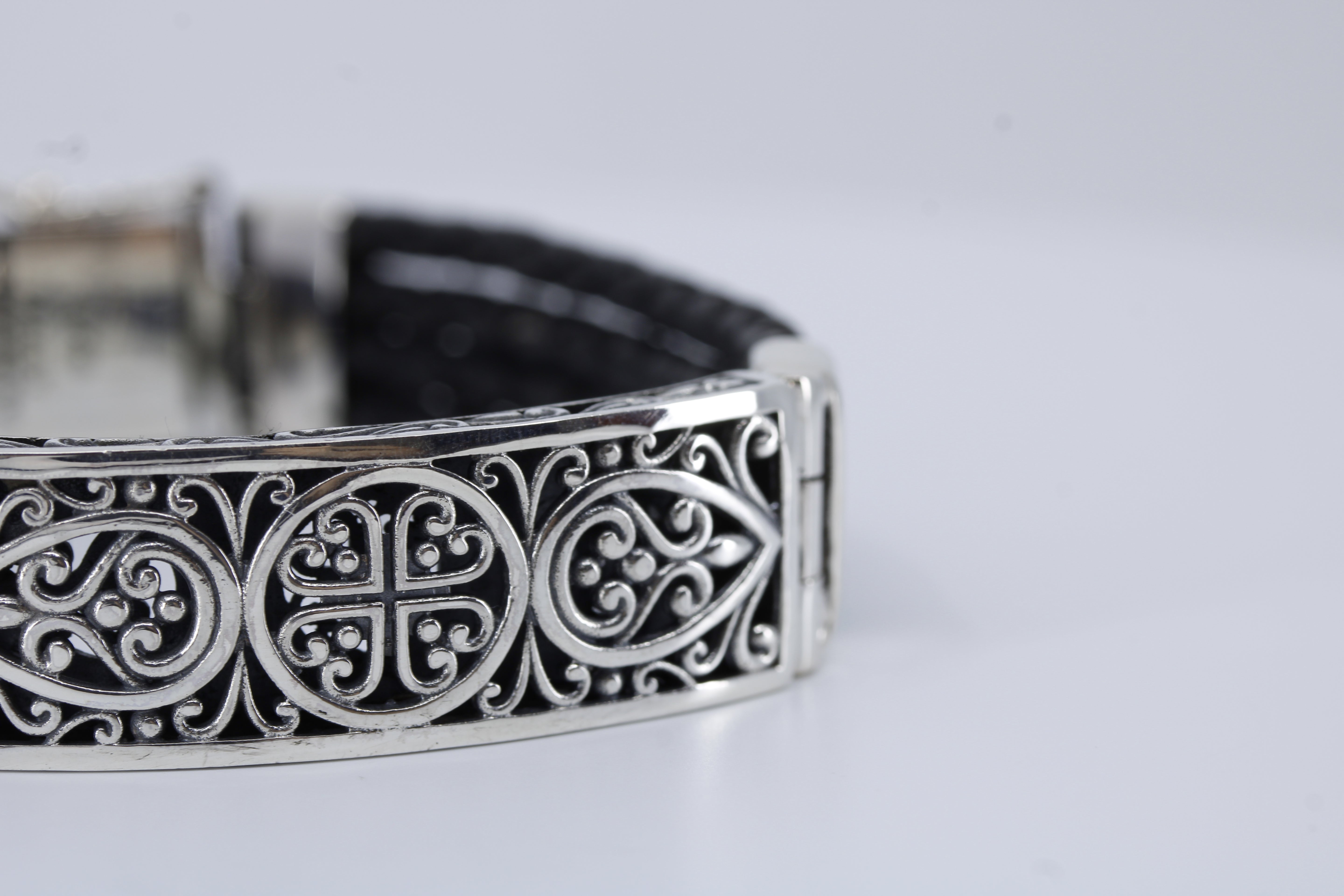 Casa Bali Sculpted Bar Black Leather Bracelet