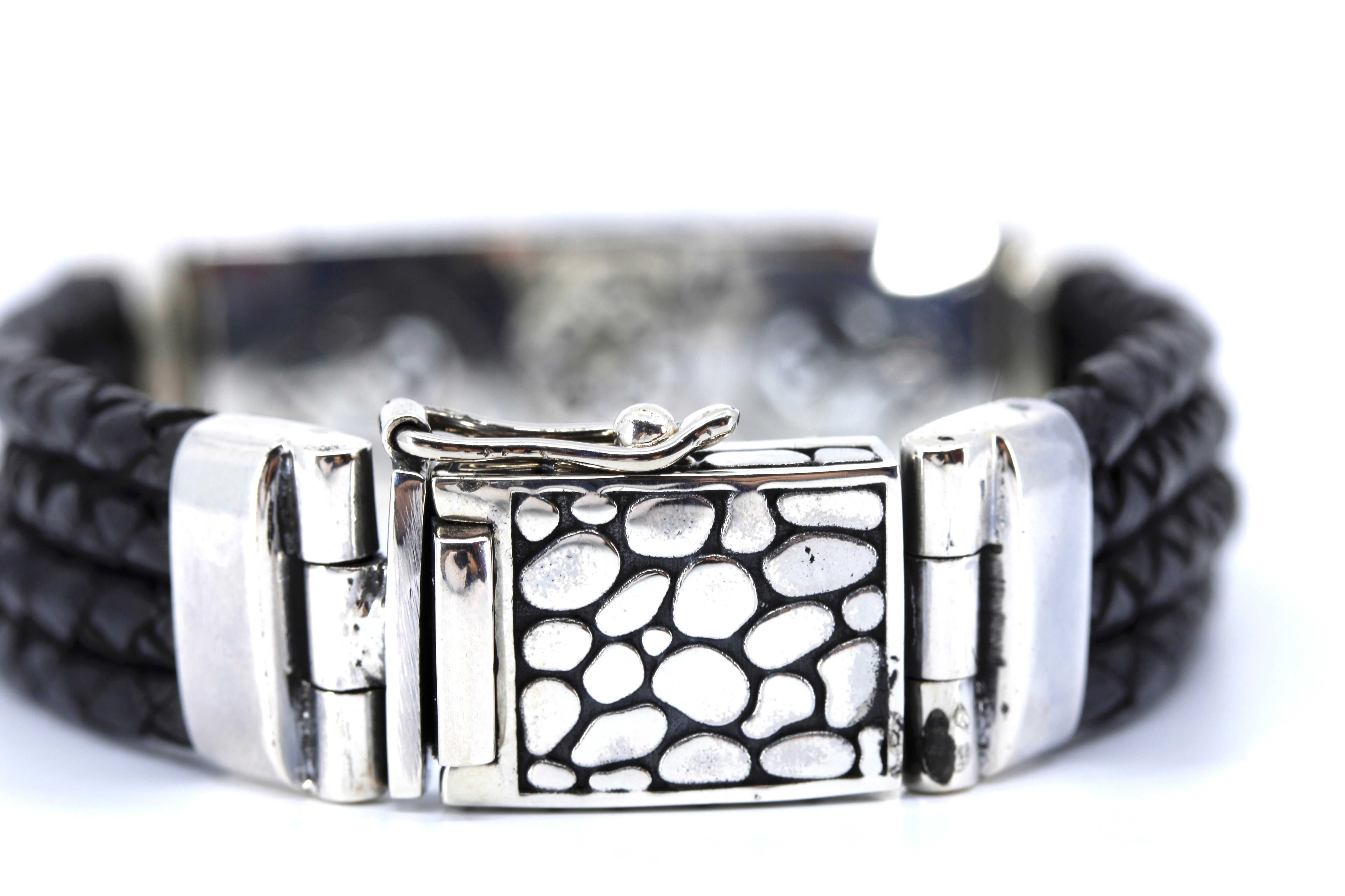 NOVA Sculpted Bar Black Leather Bracelet
