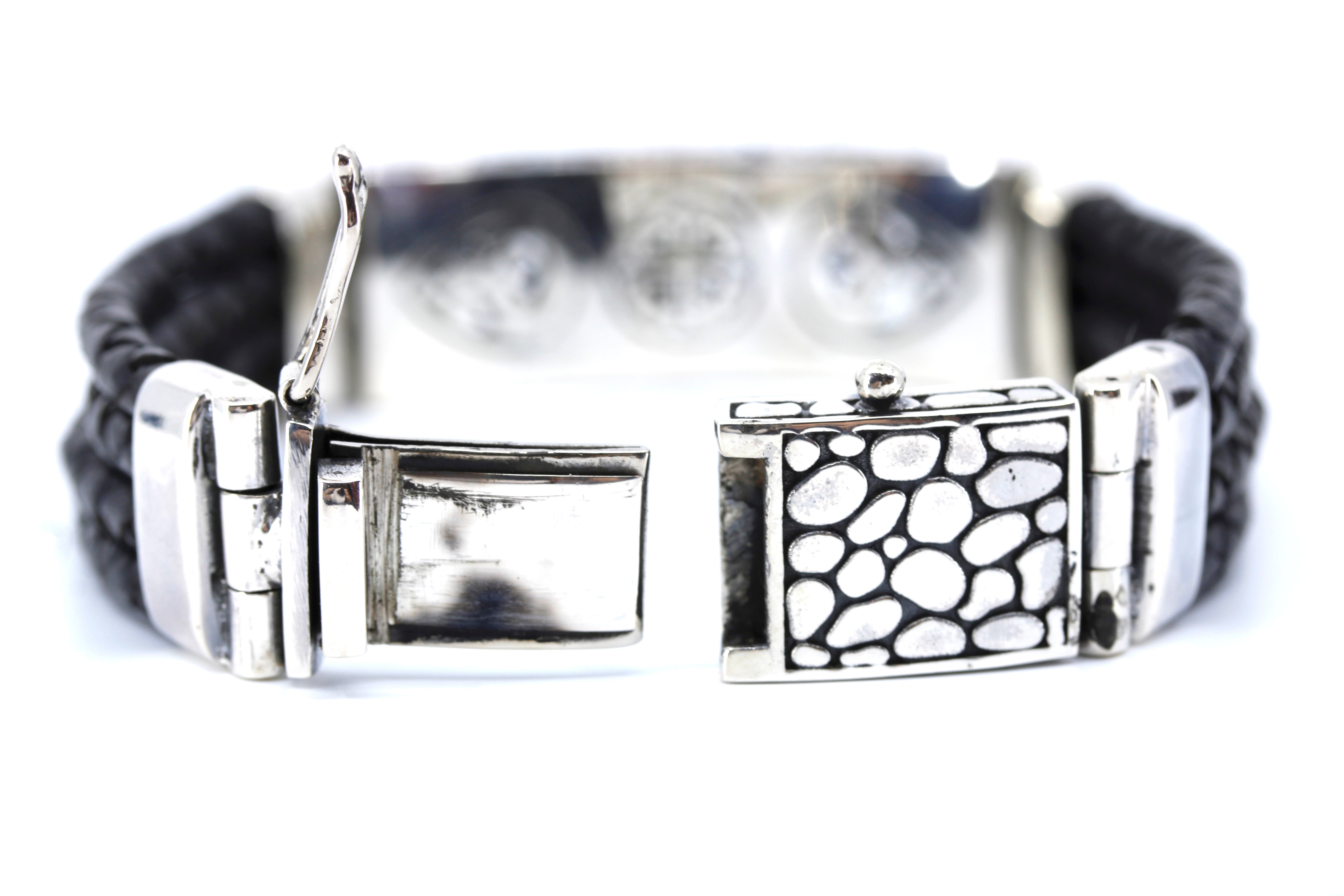 NOVA Sculpted Bar Black Leather Bracelet