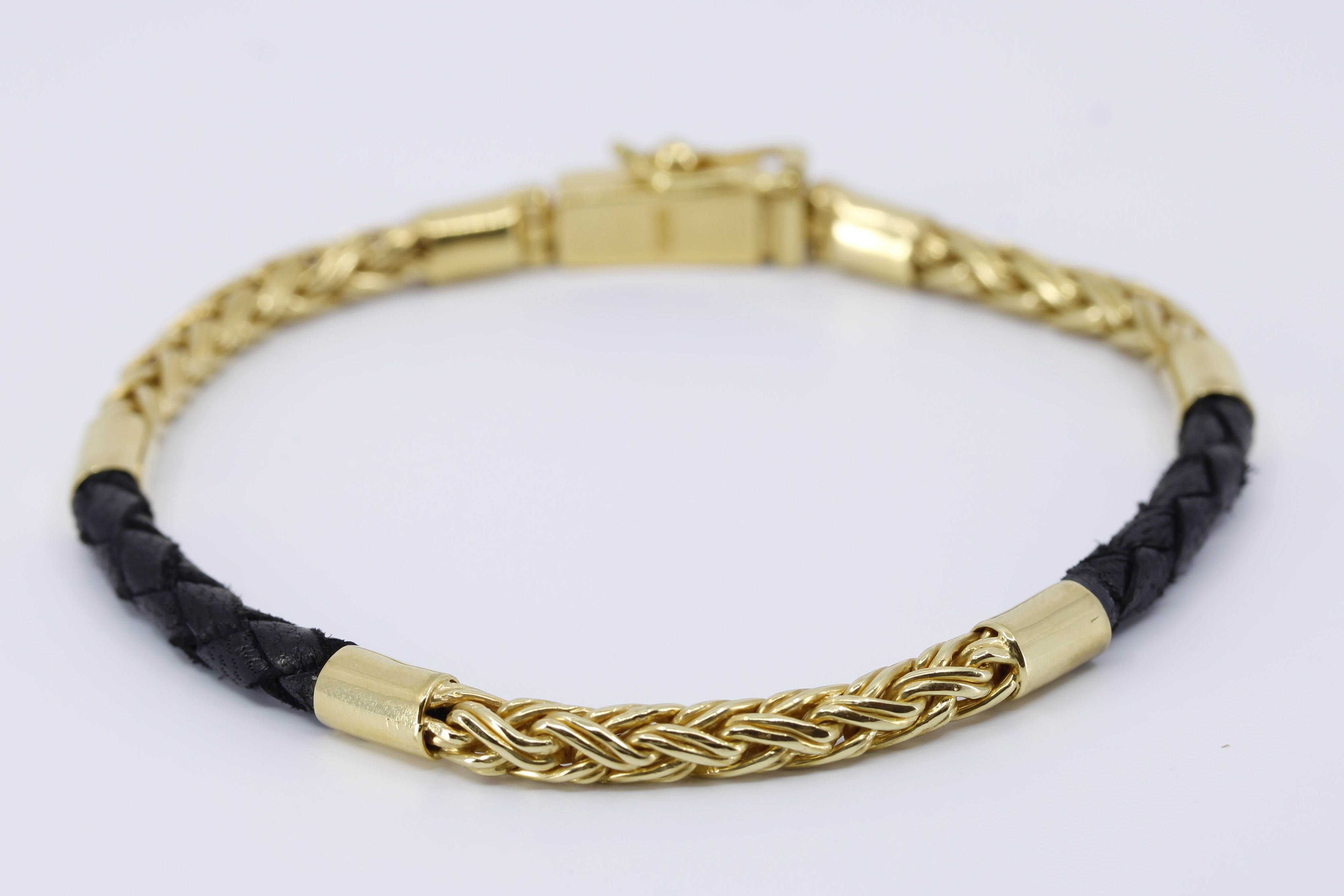 NOVA 18K Gold Vermeil Braided Chain & Leather Bracelet