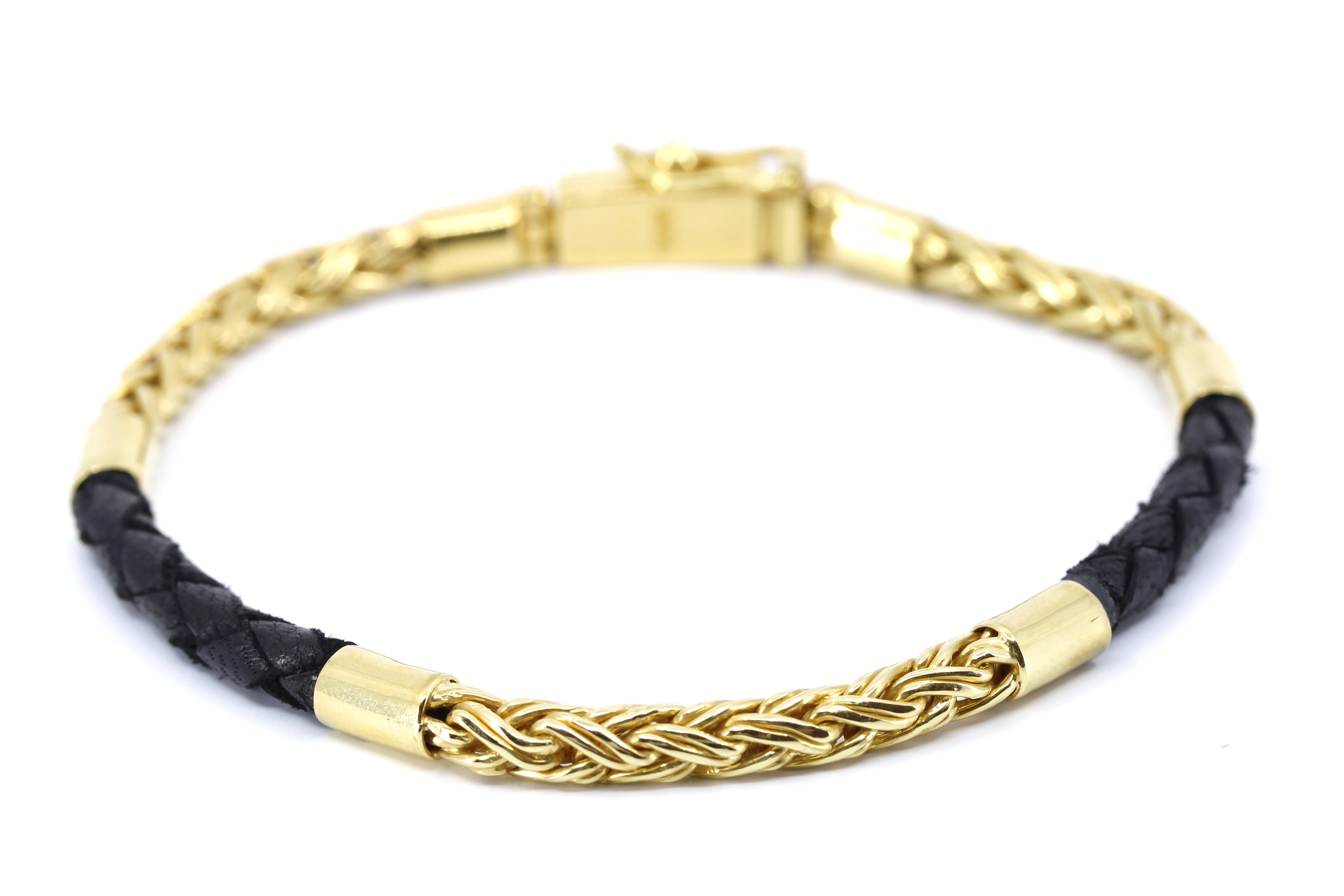 NOVA 18K Gold Vermeil Braided Chain & Leather Bracelet