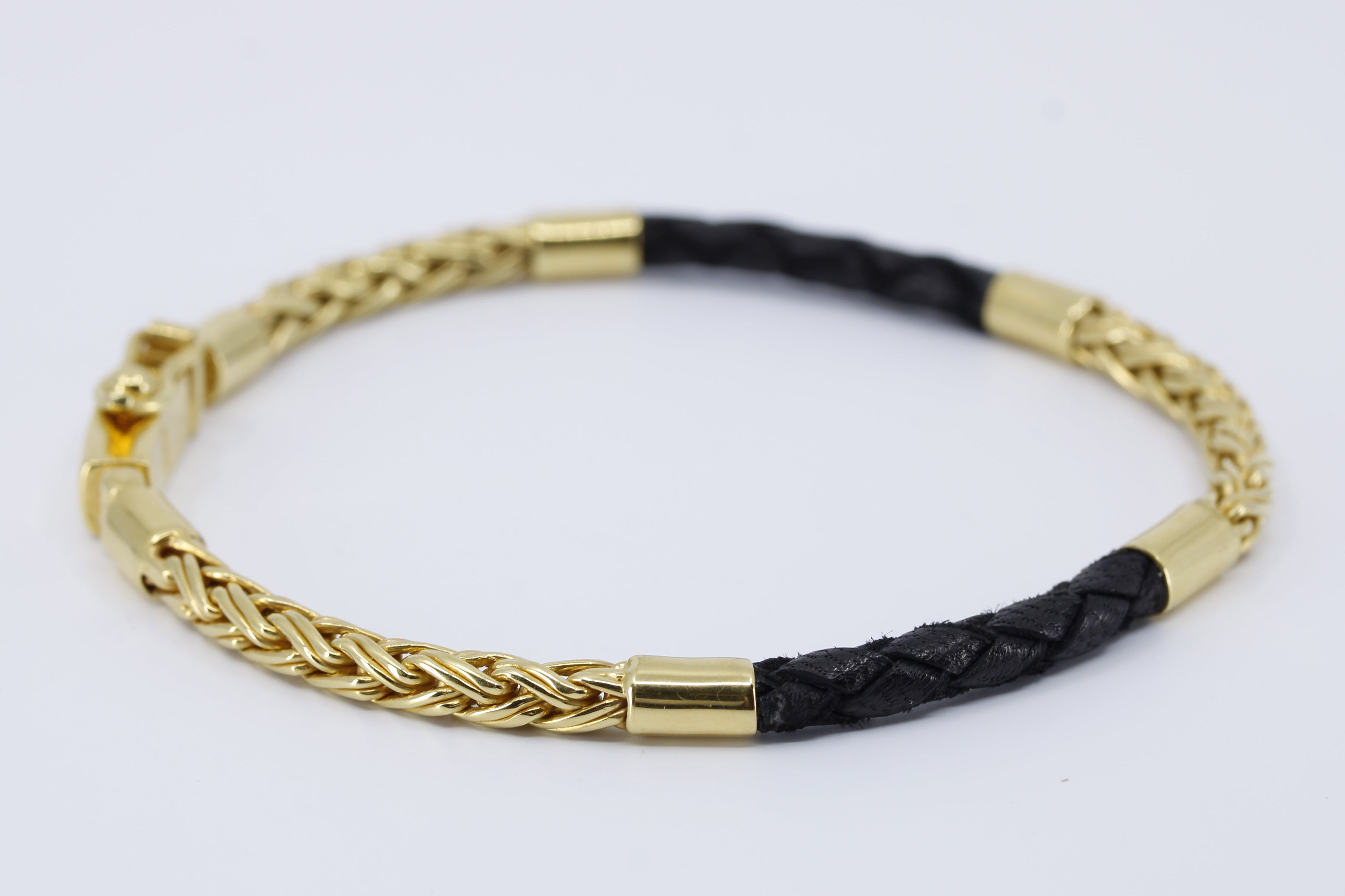NOVA 18K Gold Vermeil Braided Chain & Leather Bracelet