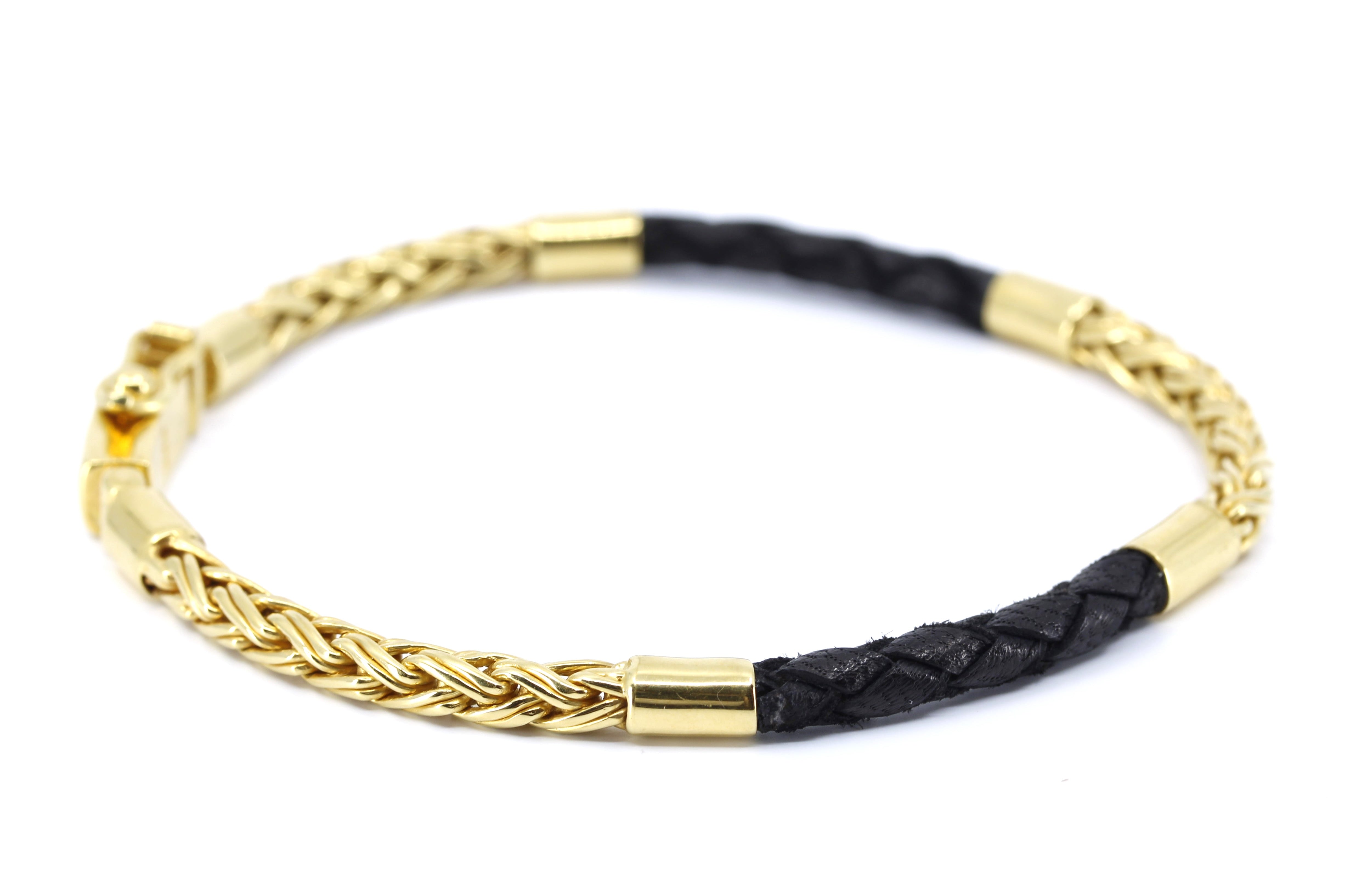 NOVA 18K Gold Vermeil Braided Chain & Leather Bracelet