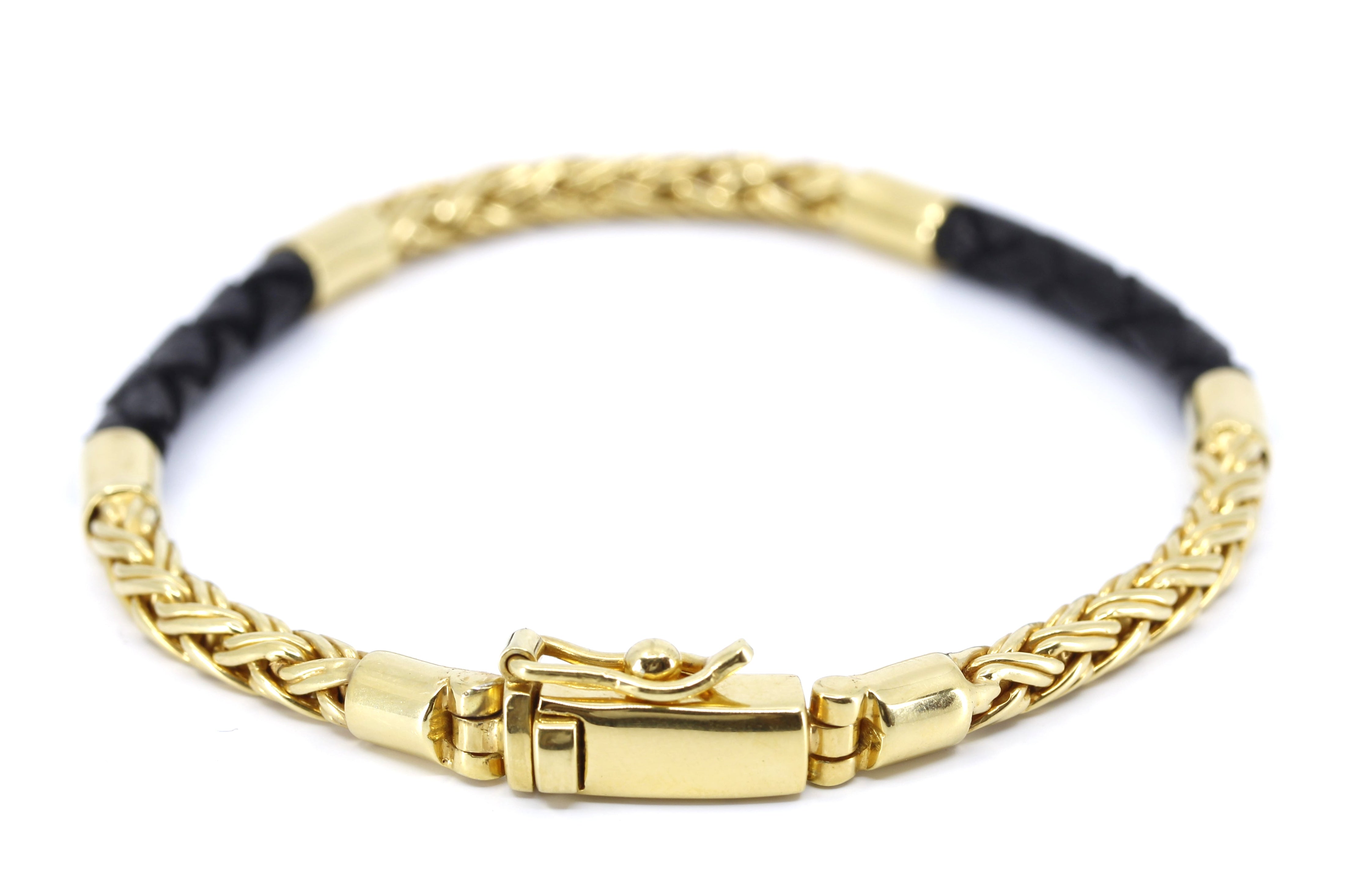 NOVA 18K Gold Vermeil Braided Chain & Leather Bracelet