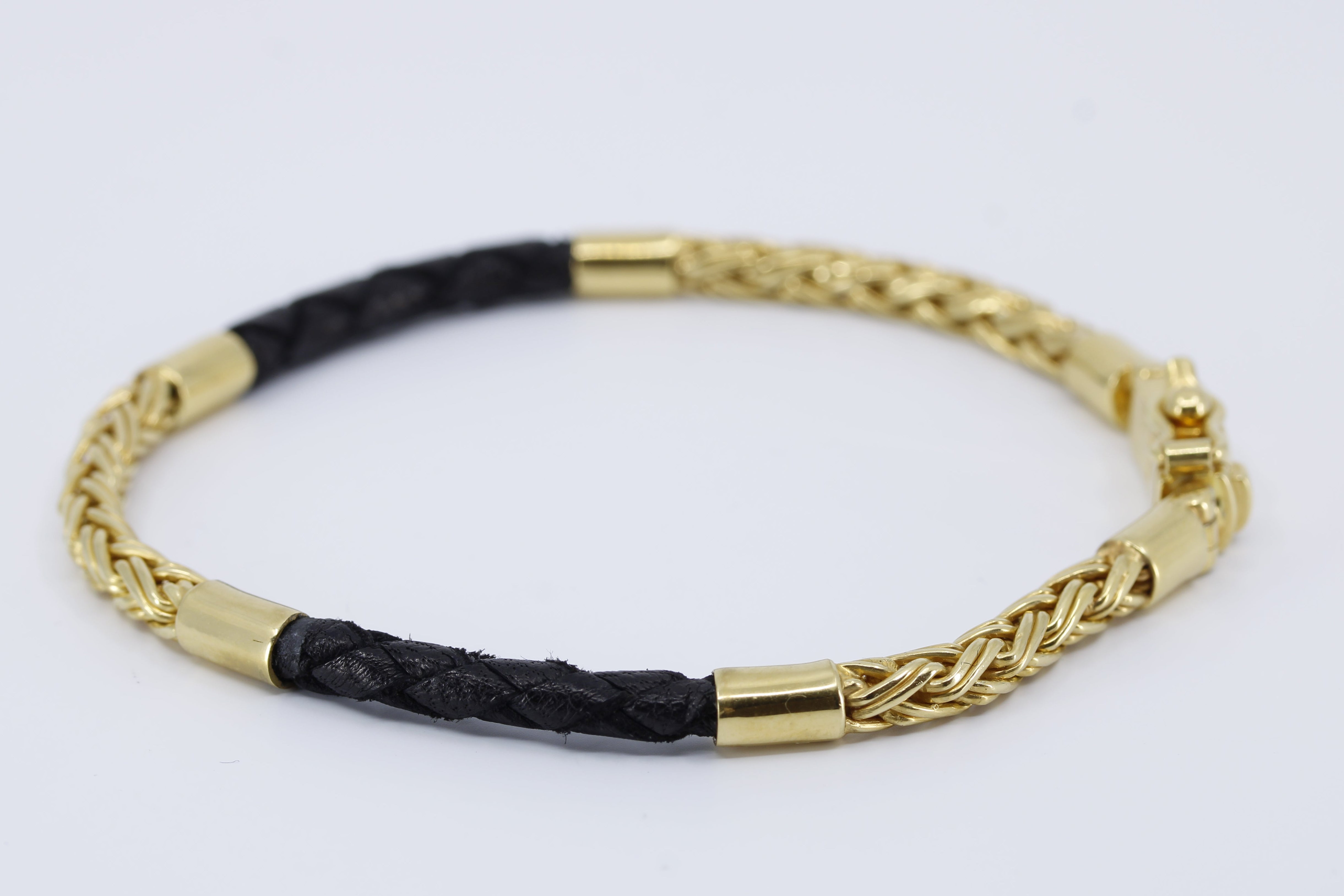 NOVA 18K Gold Vermeil Braided Chain & Leather Bracelet