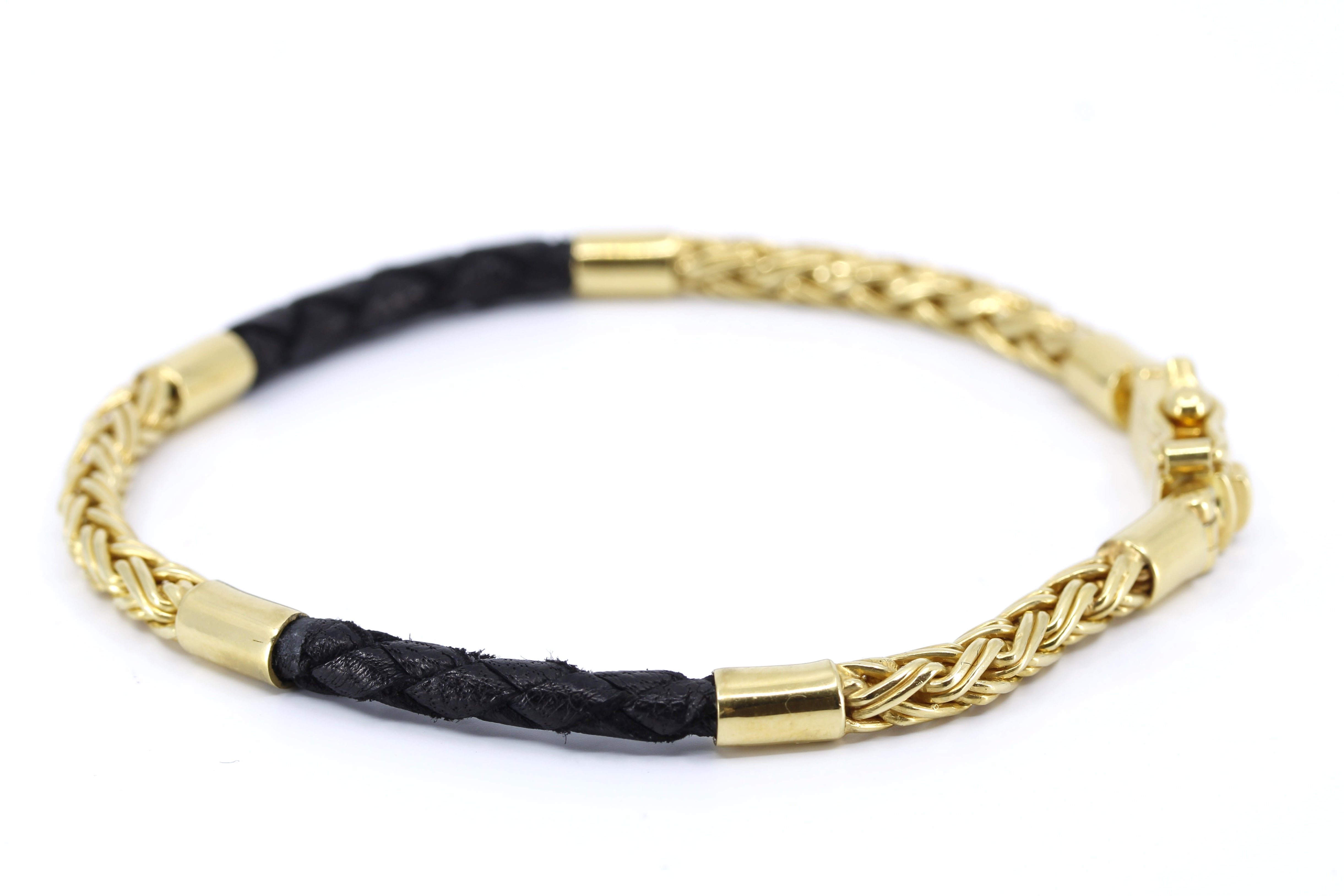 NOVA 18K Gold Vermeil Braided Chain & Leather Bracelet