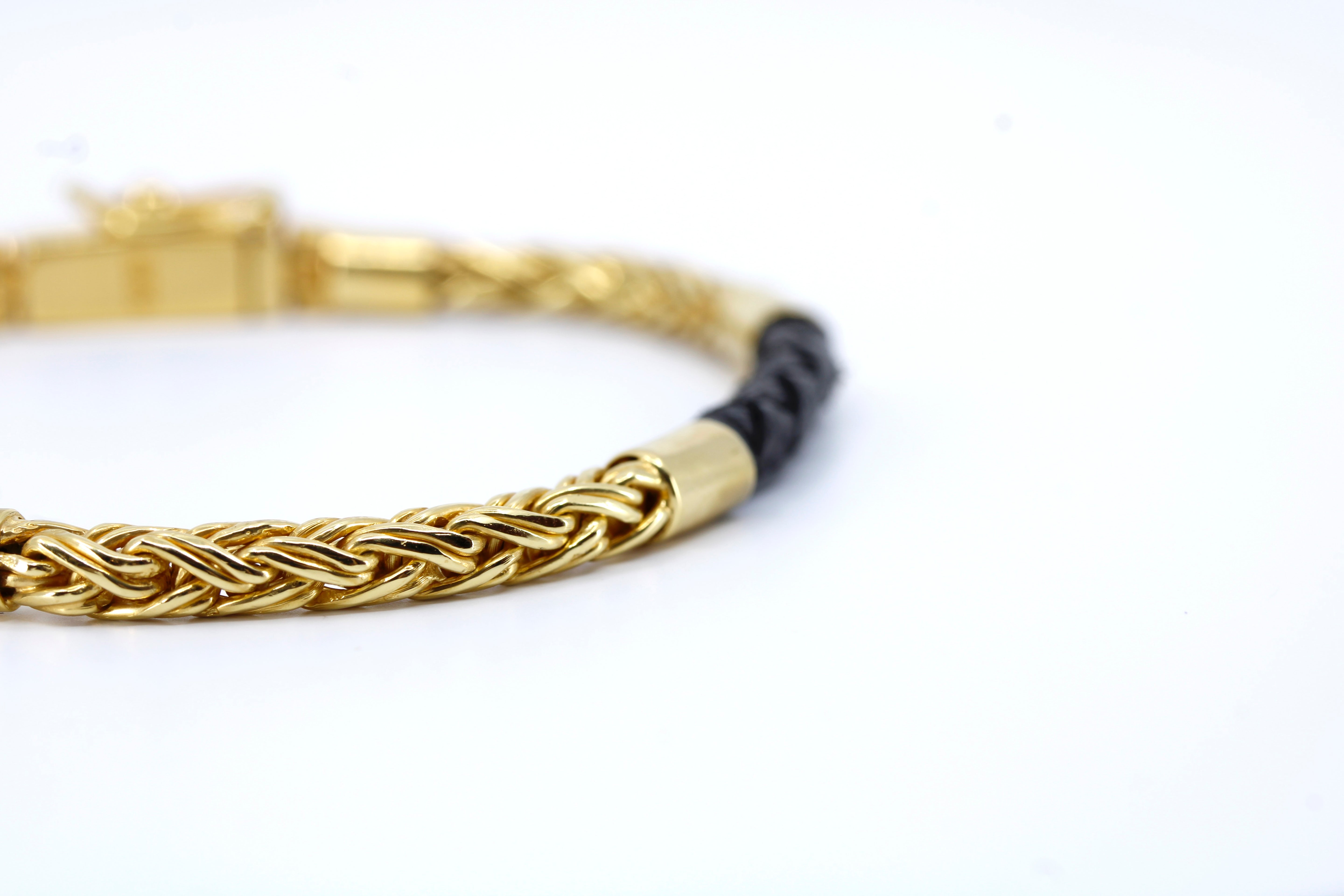 NOVA 18K Gold Vermeil Braided Chain & Leather Bracelet