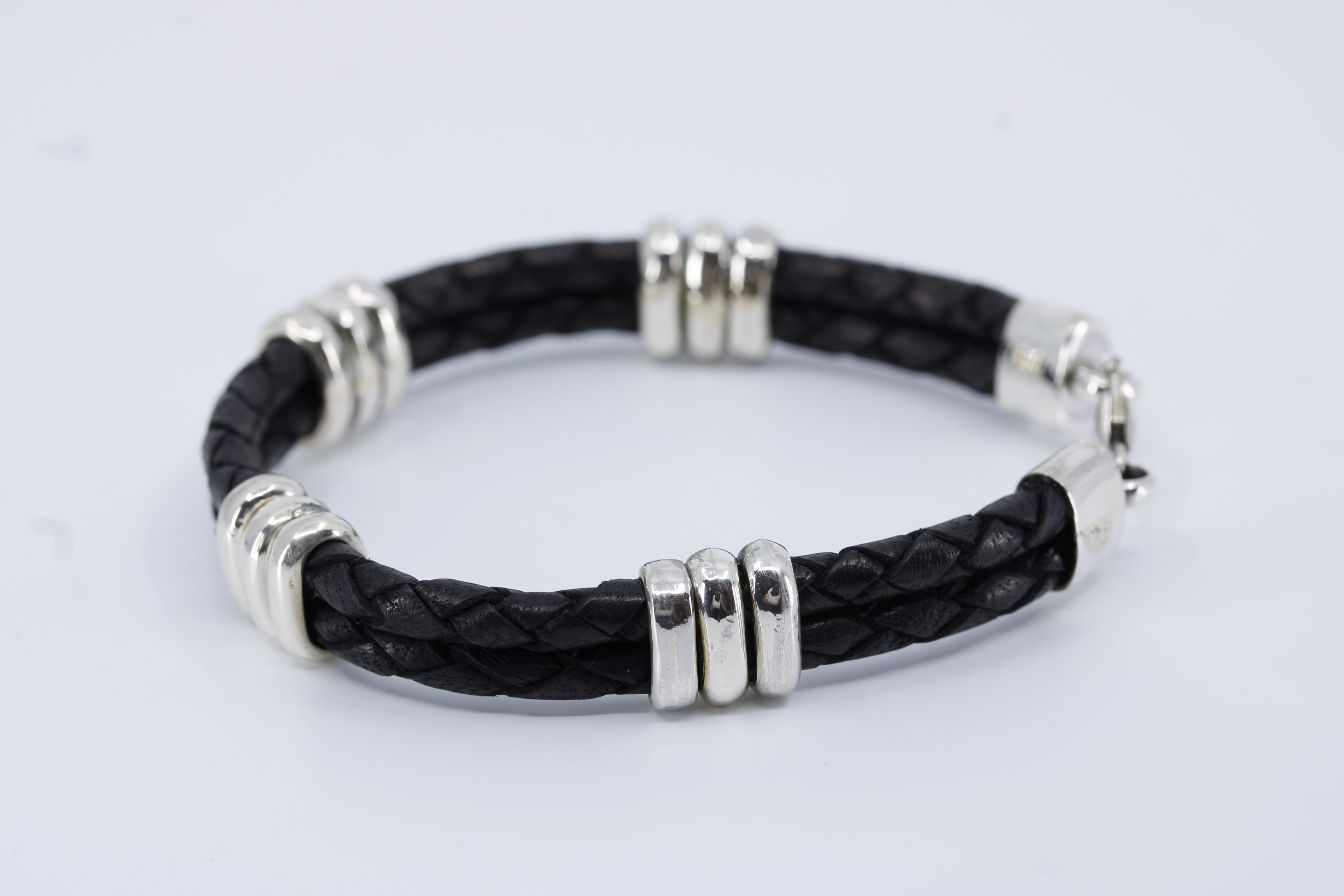 Braided Leather Bracelet with Tri Accent