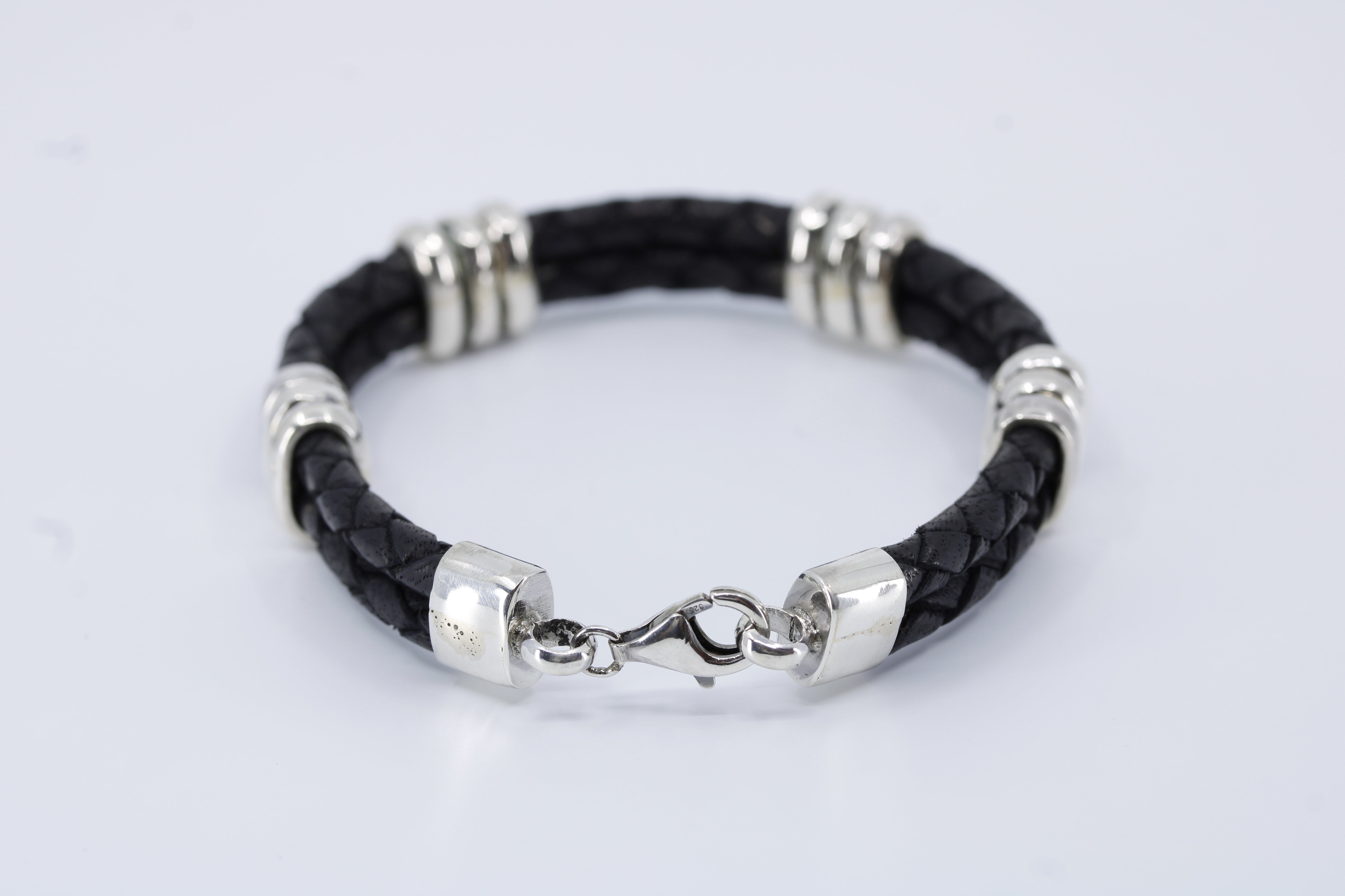 Braided Leather Bracelet with Tri Accent