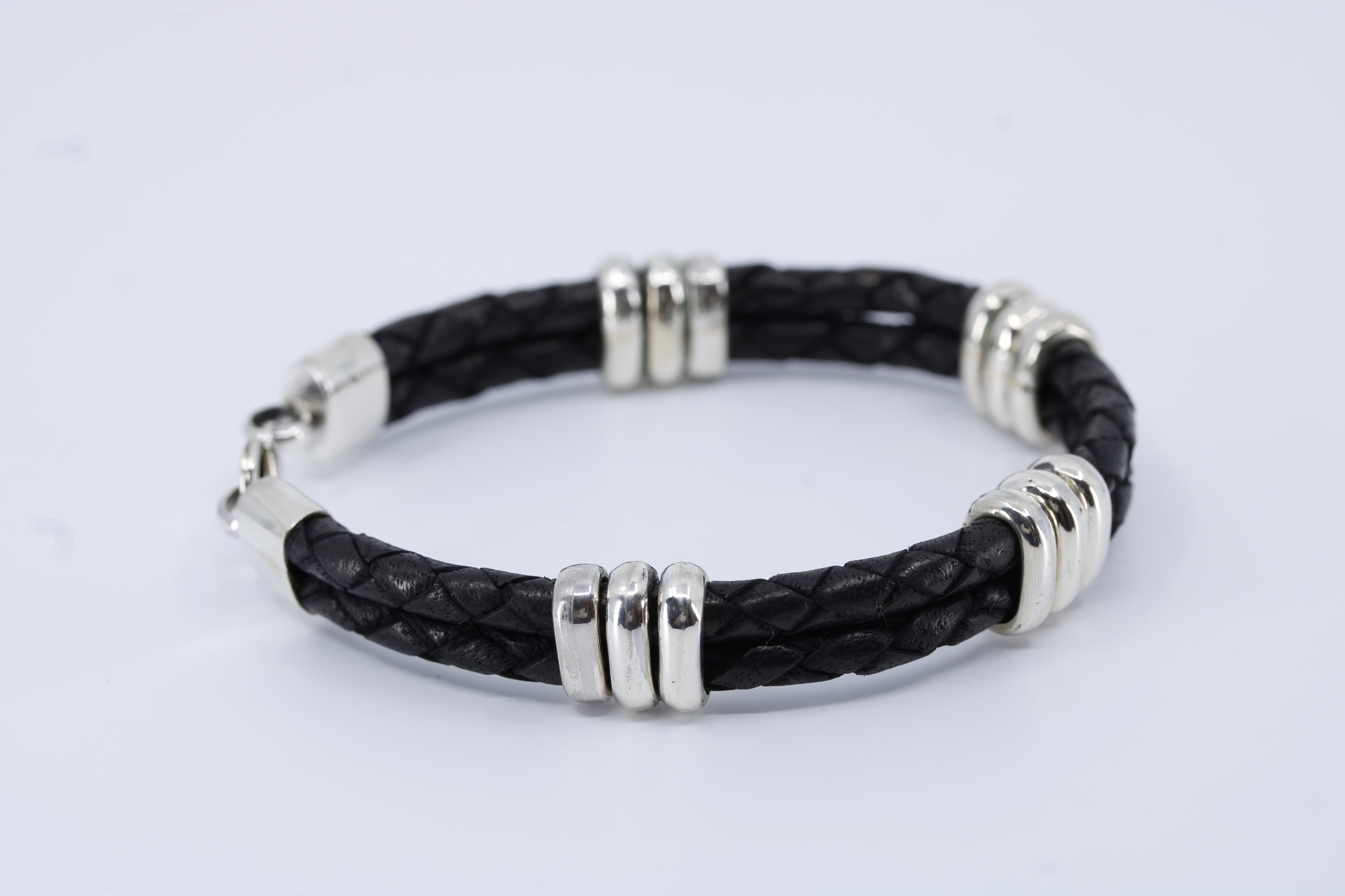 Braided Leather Bracelet with Tri Accent