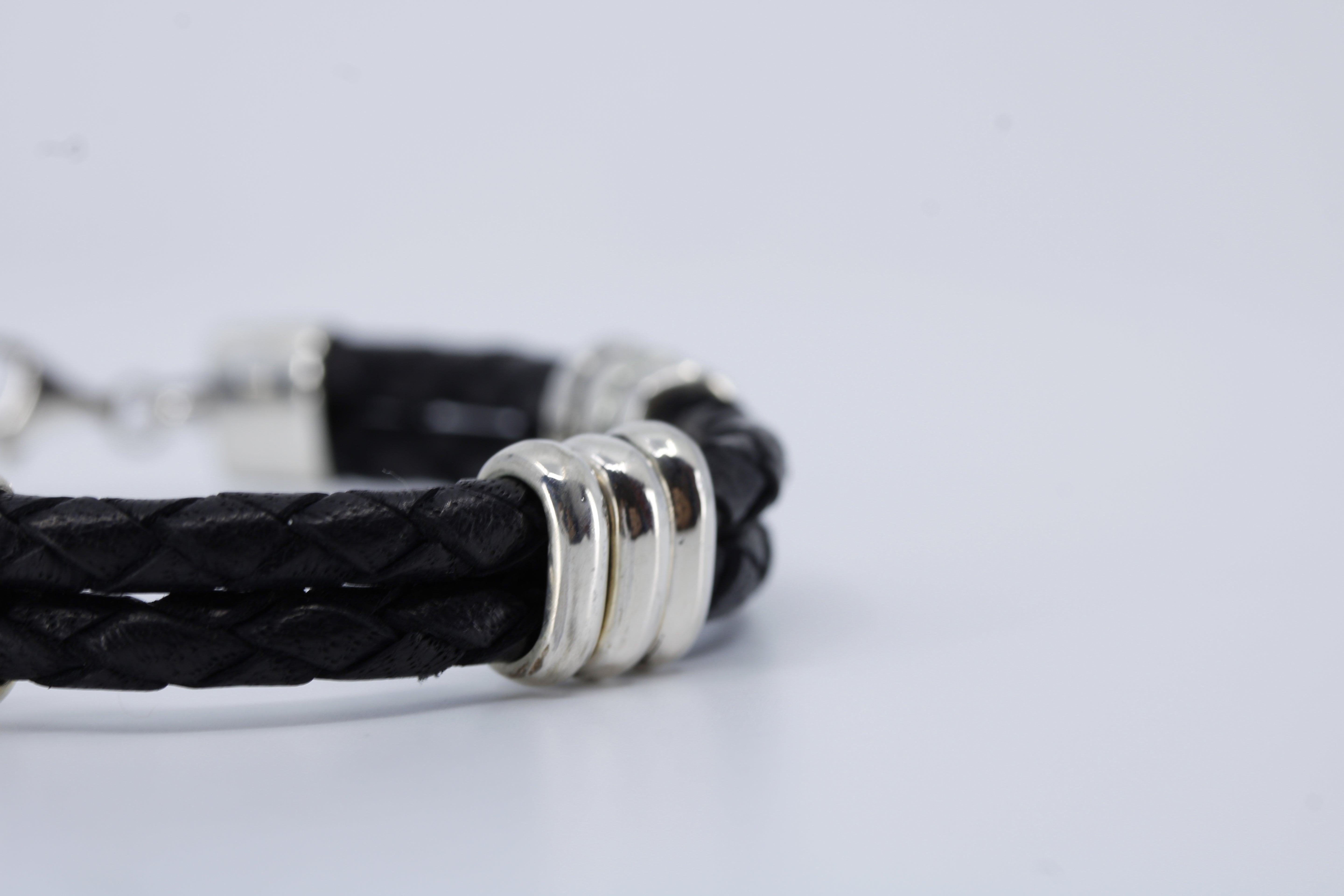 Braided Leather Bracelet with Tri Accent