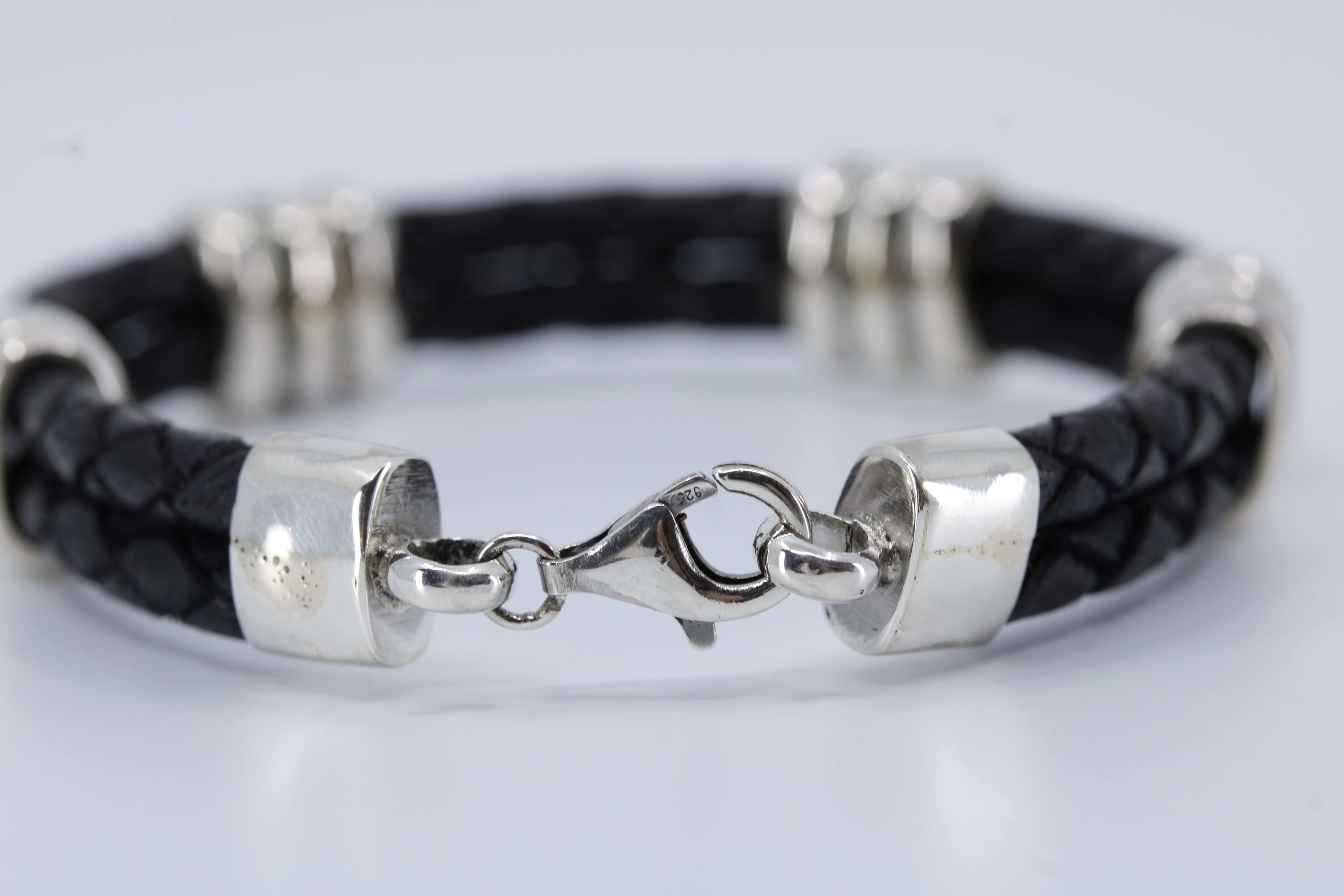 Braided Leather Bracelet with Tri Accent