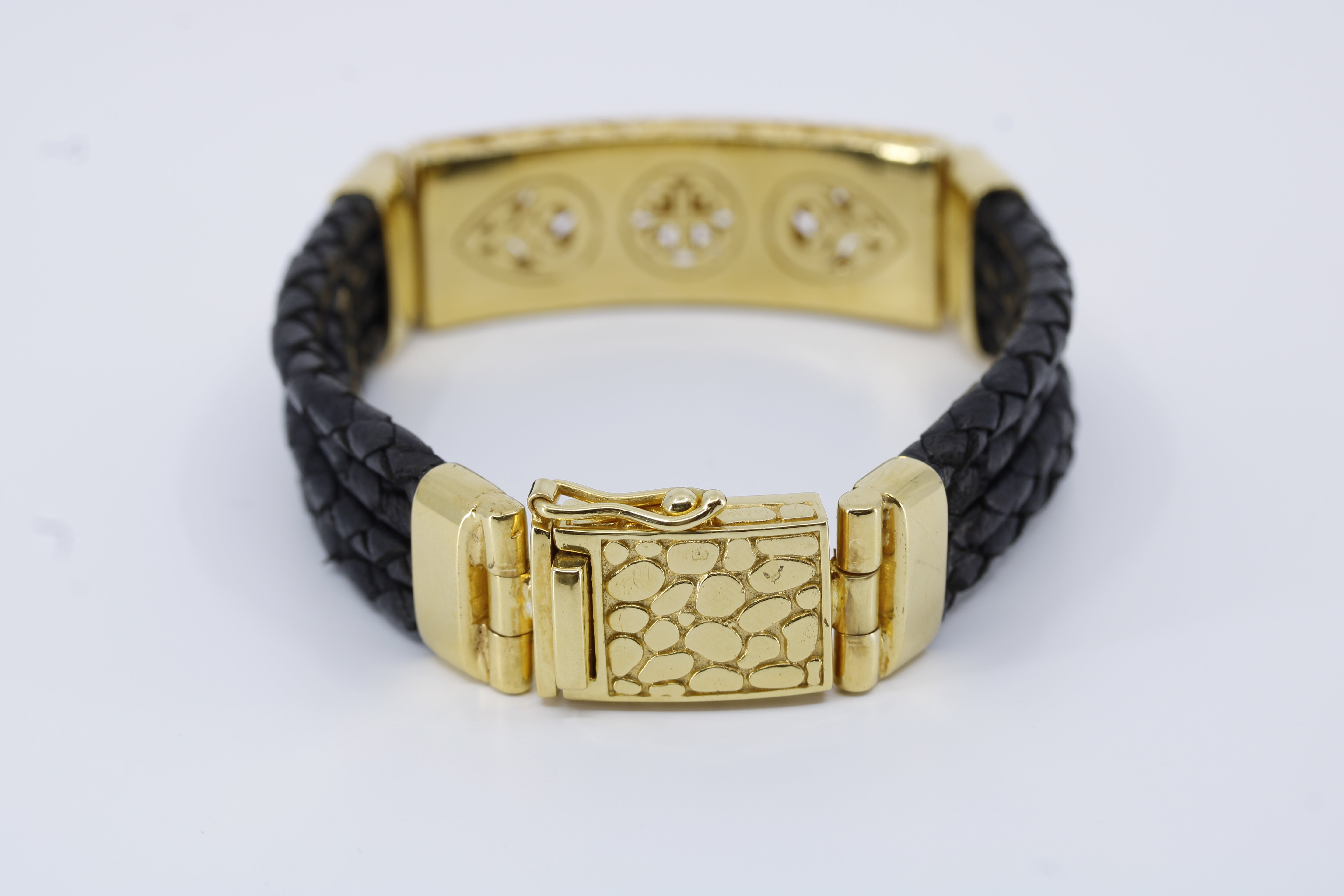 Casa Bali Sculpted Bar Black Leather Bracelet with 18K Gold Vermeil