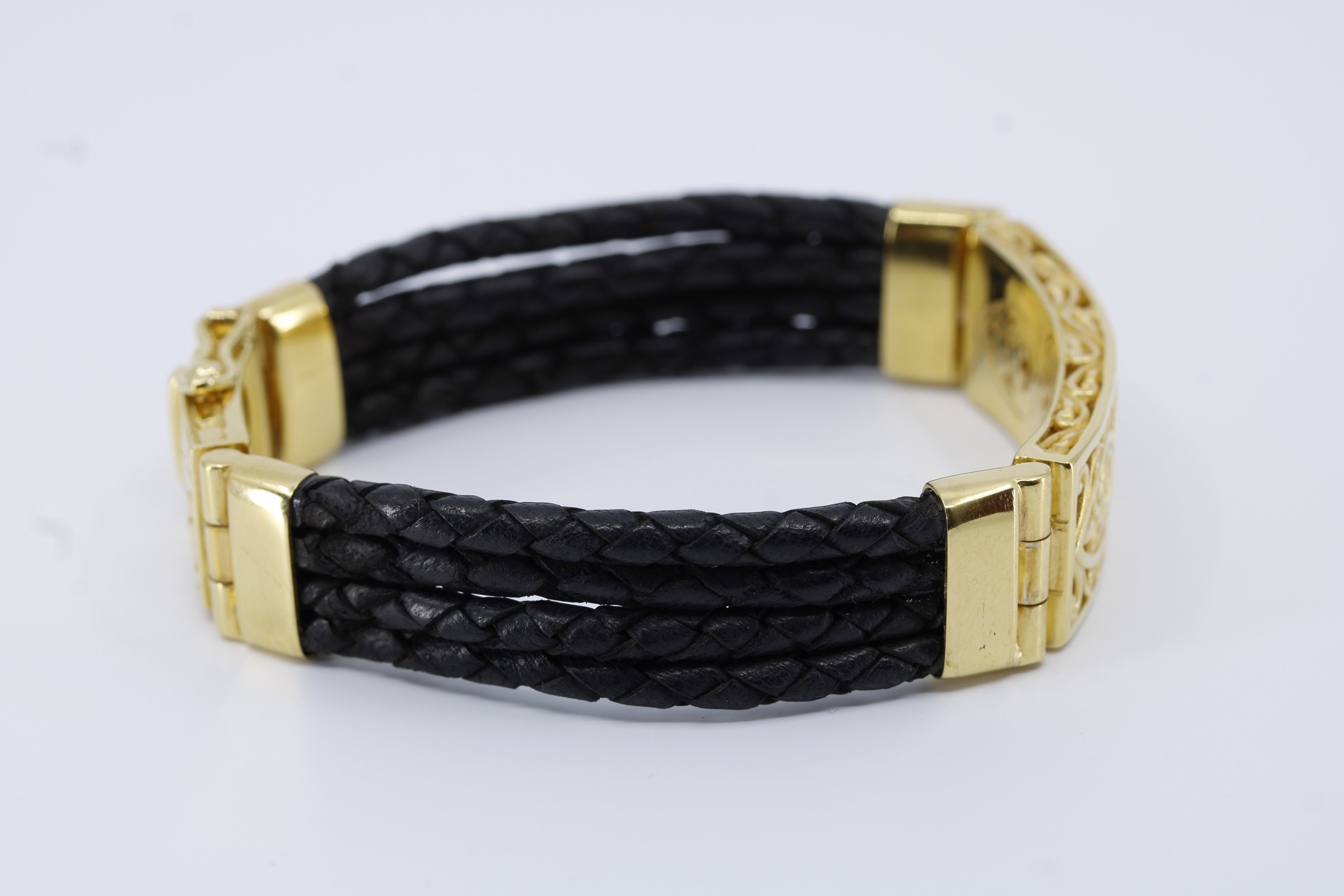 Casa Bali Sculpted Bar Black Leather Bracelet with 18K Gold Vermeil