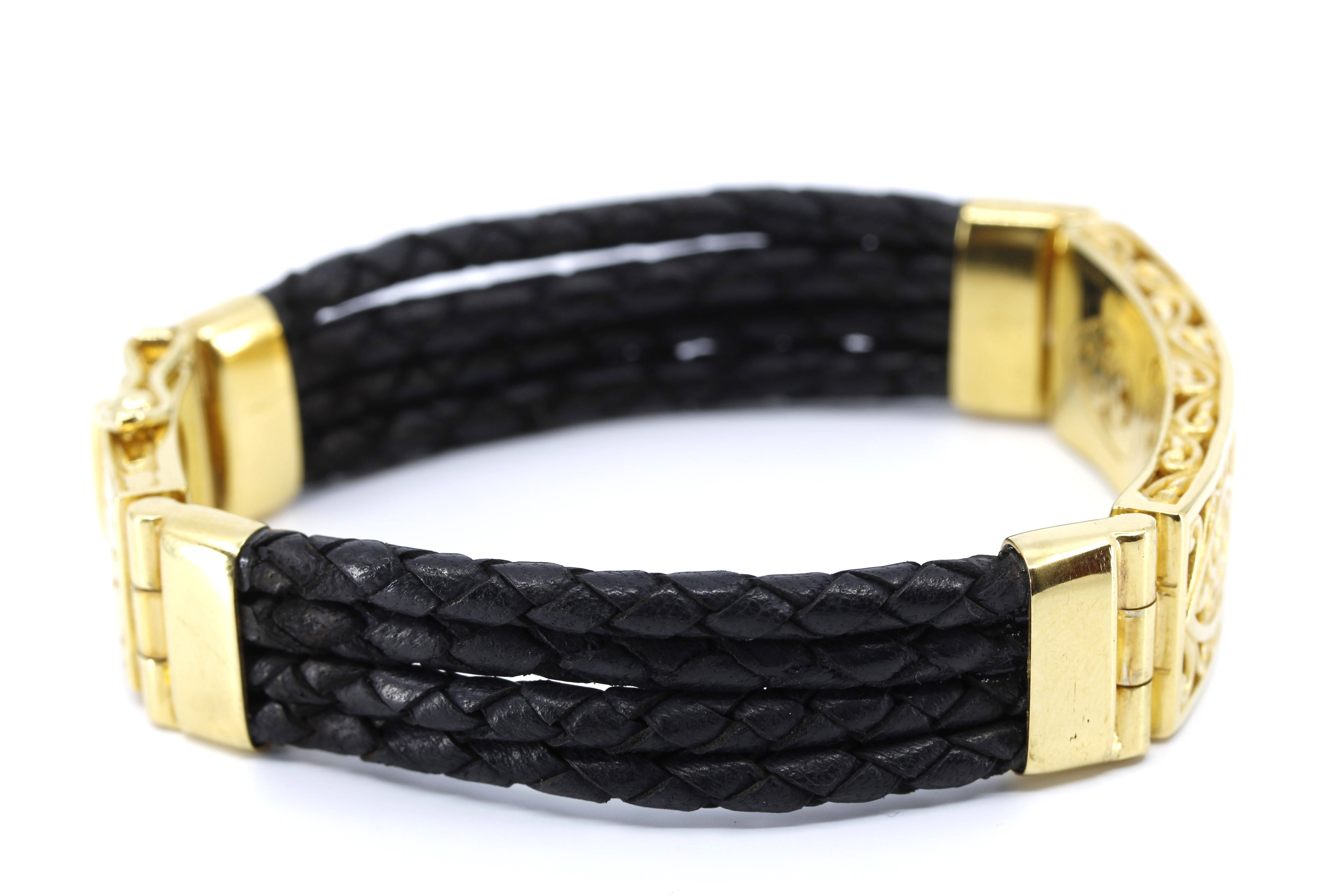 NOVA Sculpted Bar Black Leather Bracelet with 18K Gold Vermeil