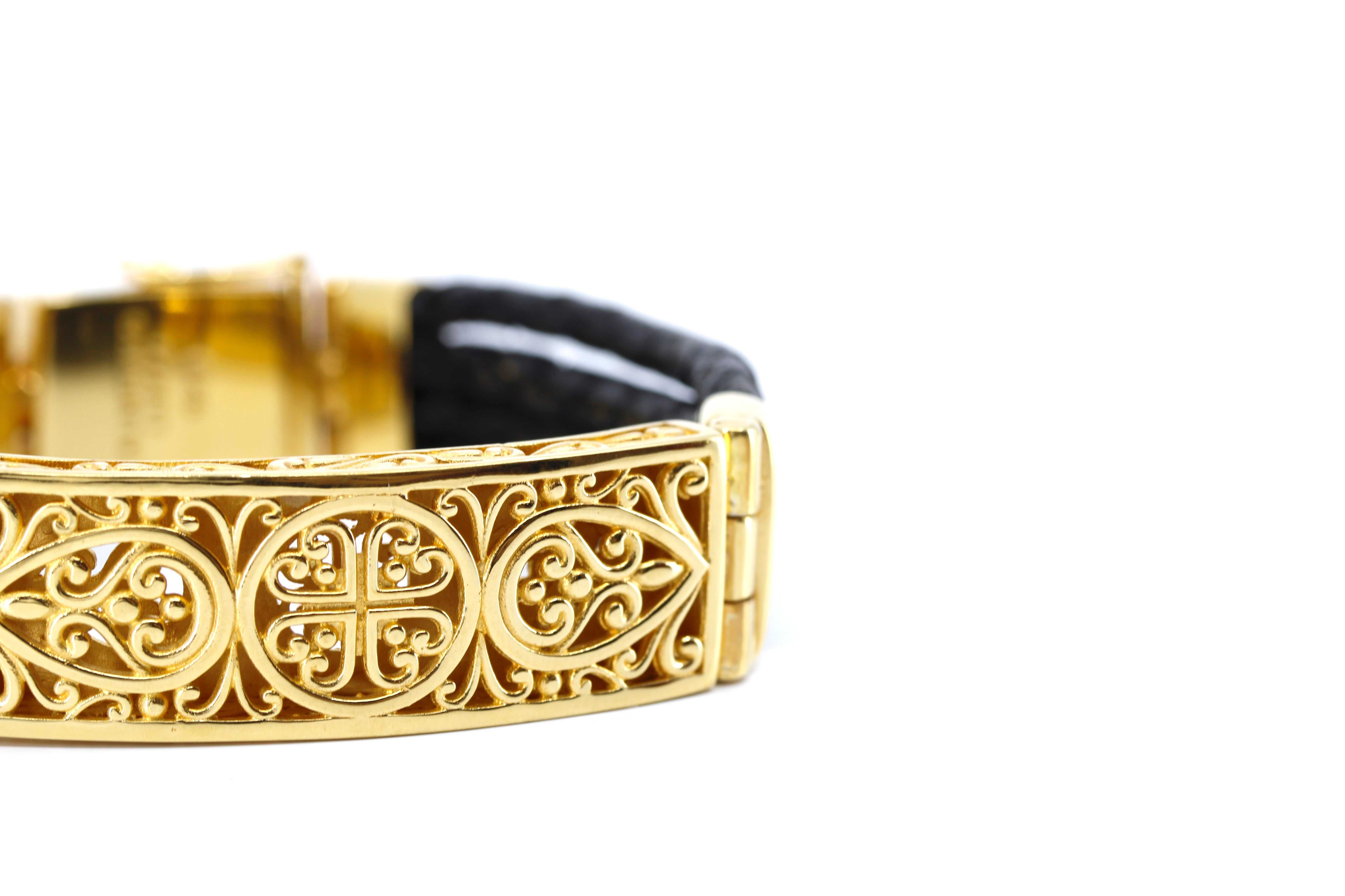 NOVA Sculpted Bar Black Leather Bracelet with 18K Gold Vermeil