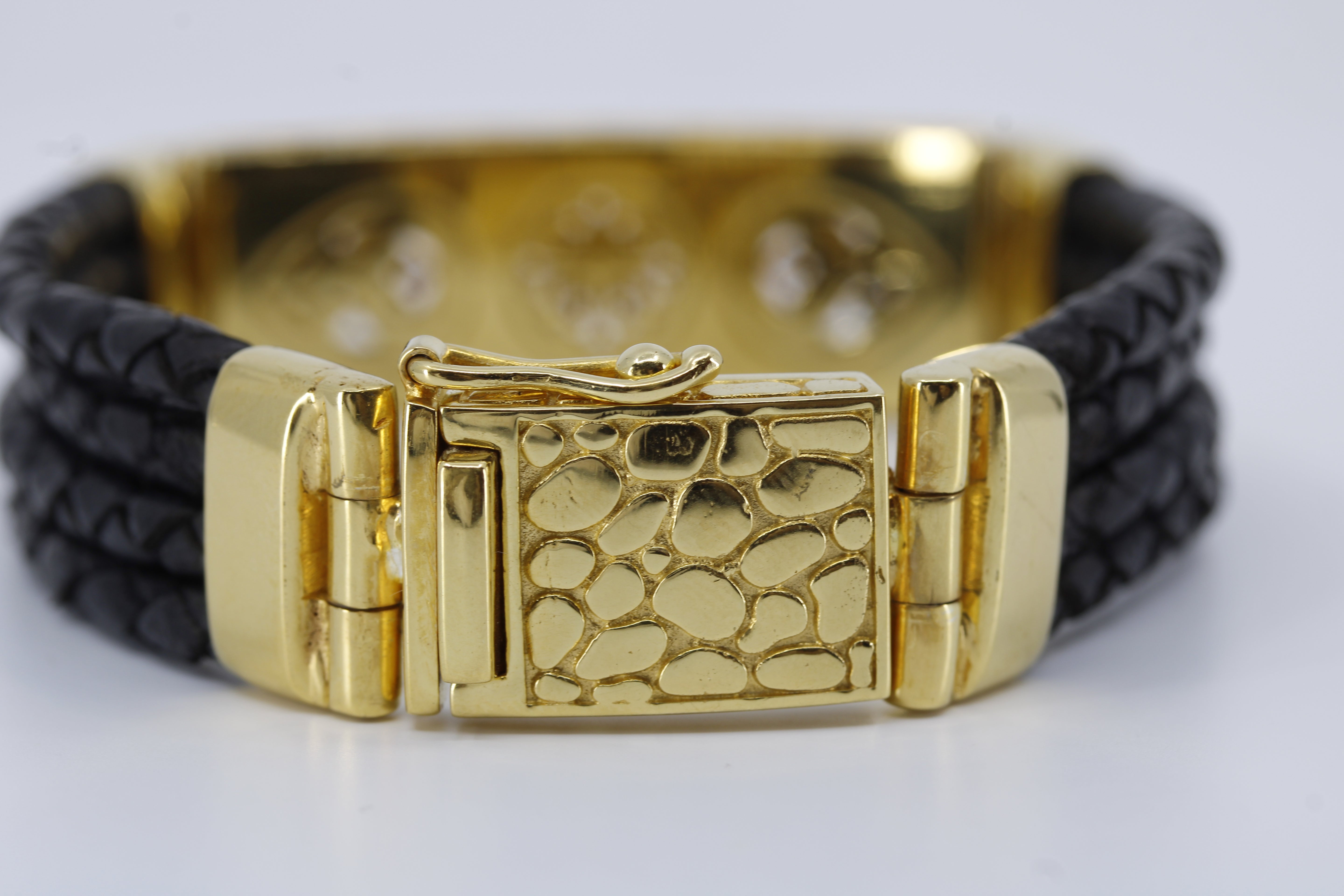 Casa Bali Sculpted Bar Black Leather Bracelet with 18K Gold Vermeil