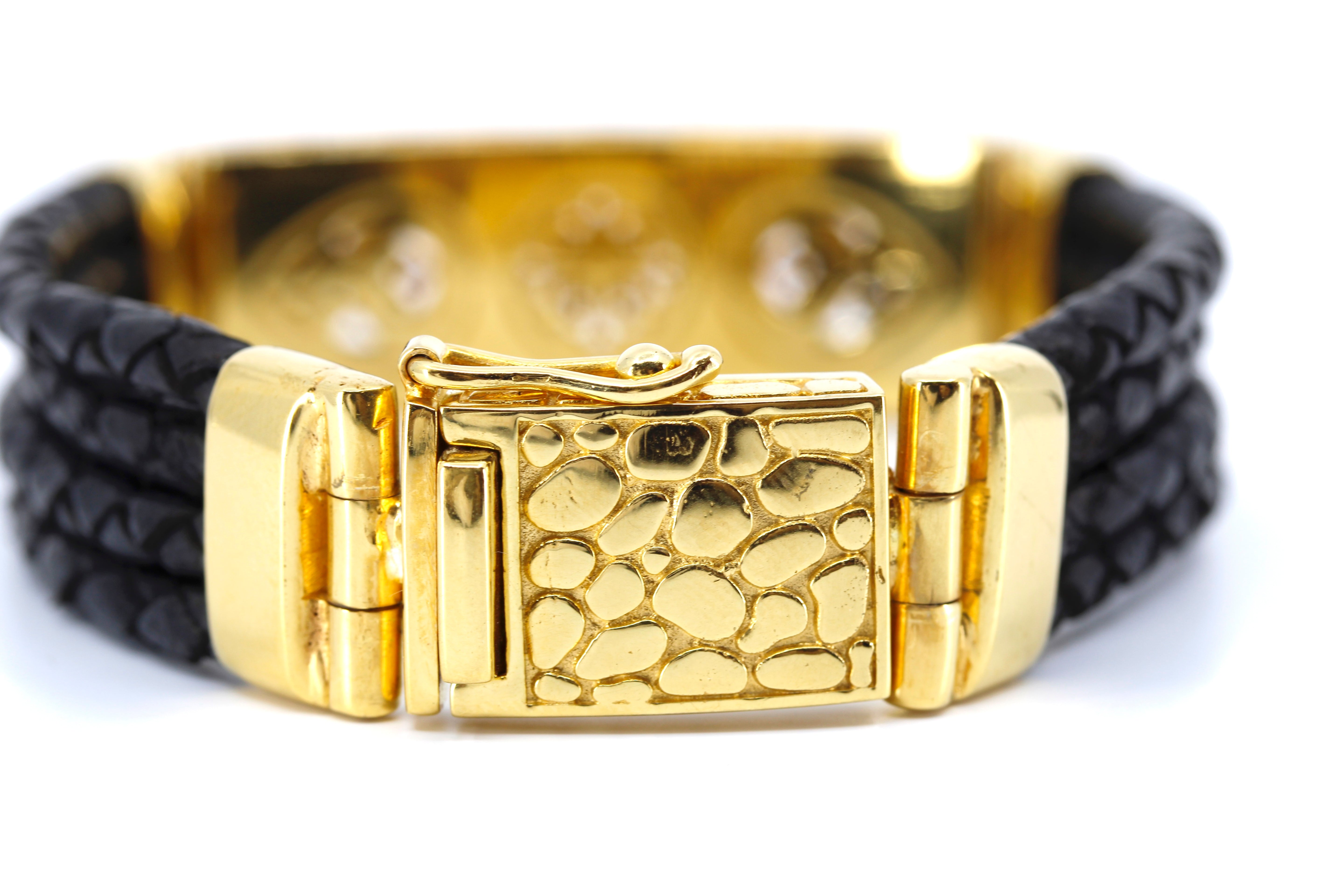 NOVA Sculpted Bar Black Leather Bracelet with 18K Gold Vermeil