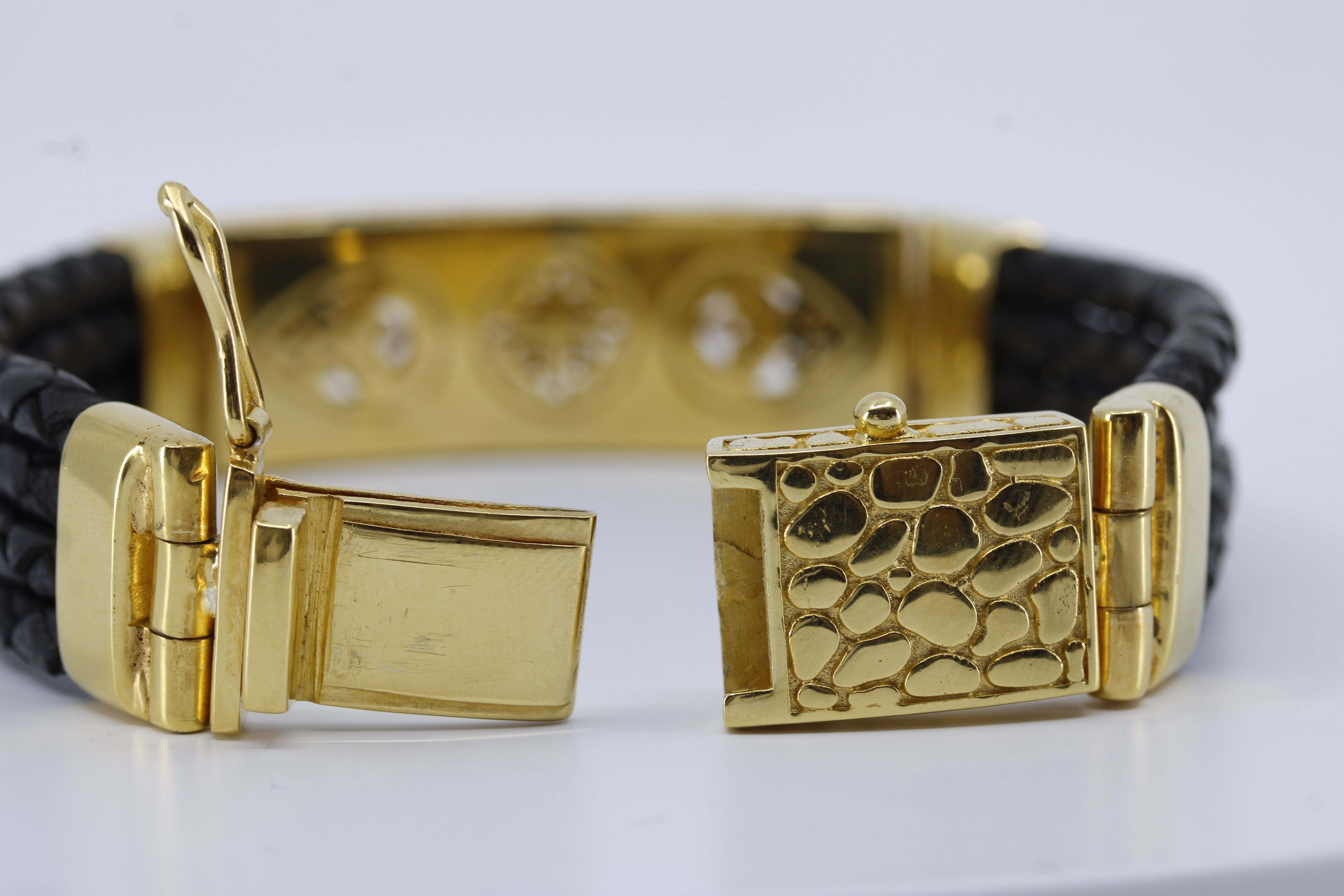 Casa Bali Sculpted Bar Black Leather Bracelet with 18K Gold Vermeil