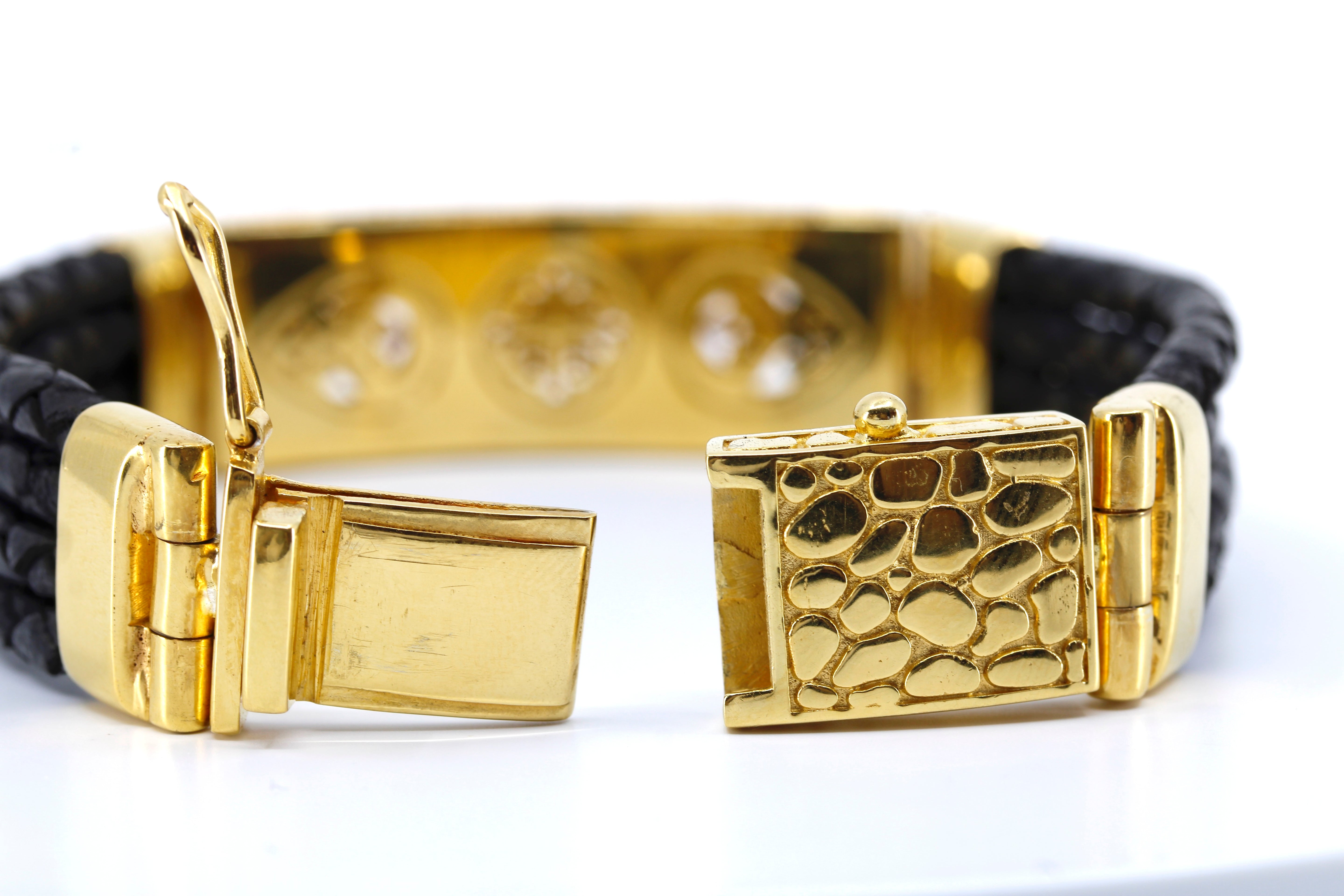 NOVA Sculpted Bar Black Leather Bracelet with 18K Gold Vermeil
