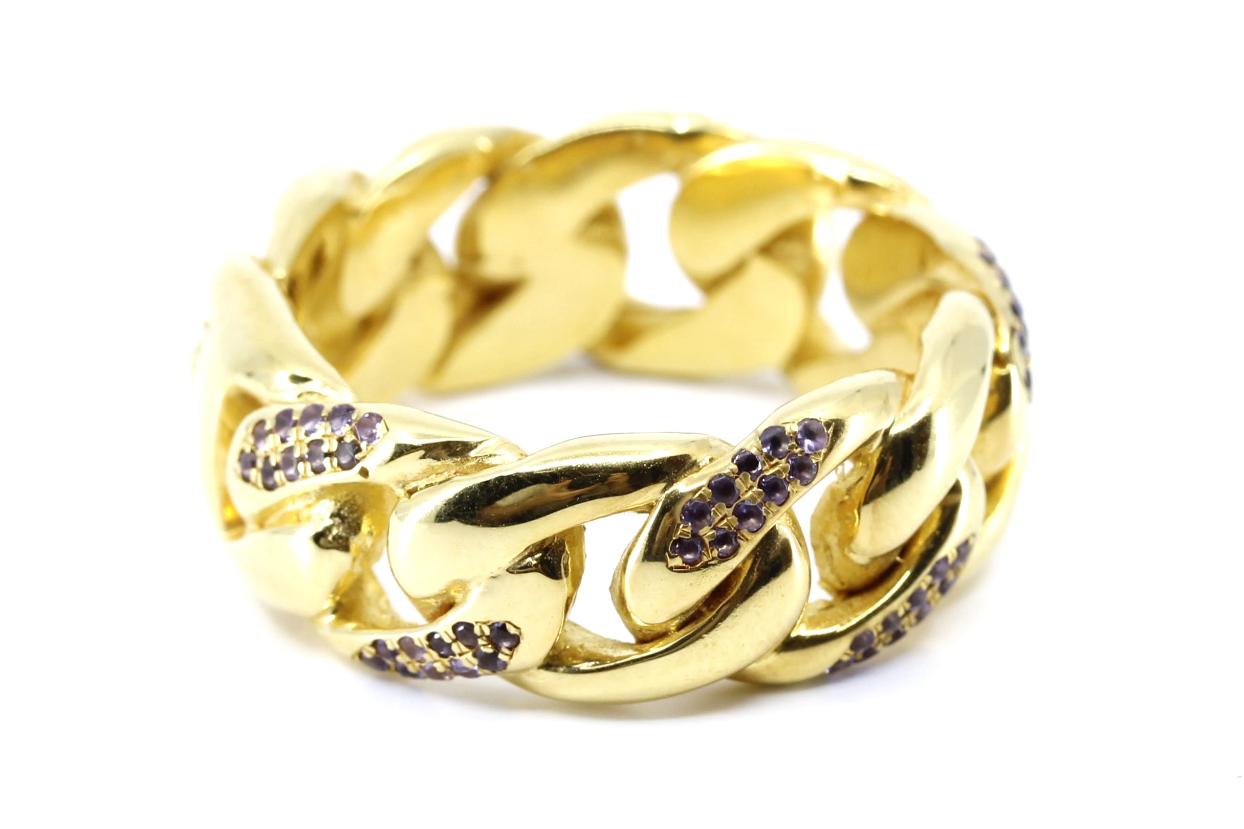 SAAR 18K Gold Vermeil Amethyst Curb Chain Ring