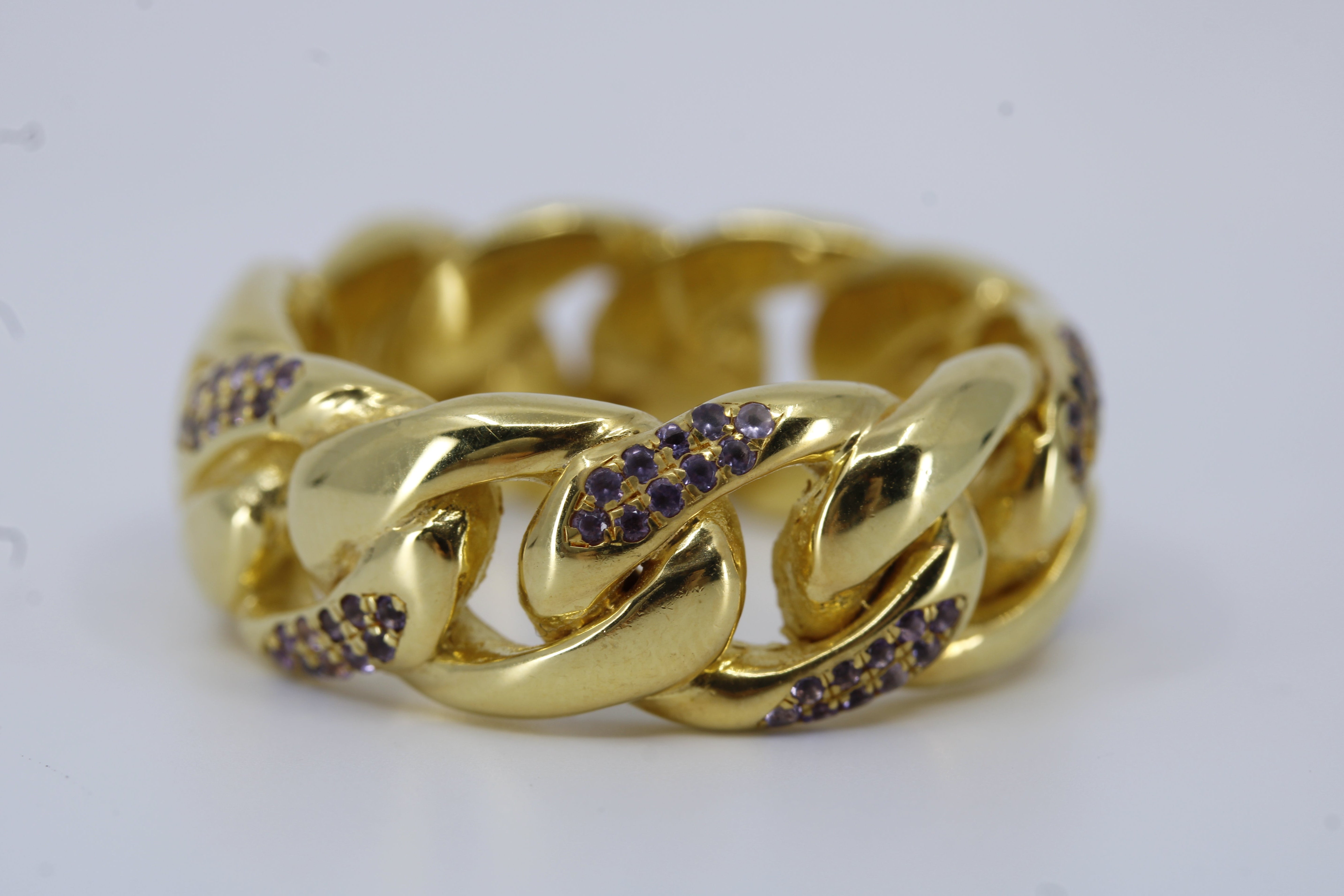 SAAR 18K Gold Vermeil Amethyst Curb Chain Ring