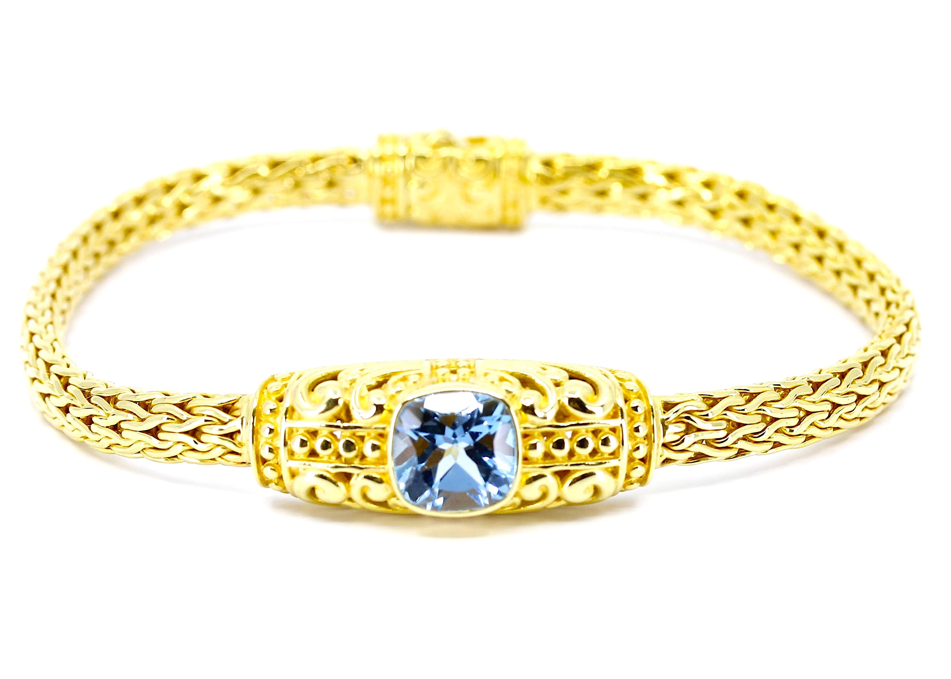 ALBA 18K Gold Vermeil Woven Station Bracelet with Blue Topaz