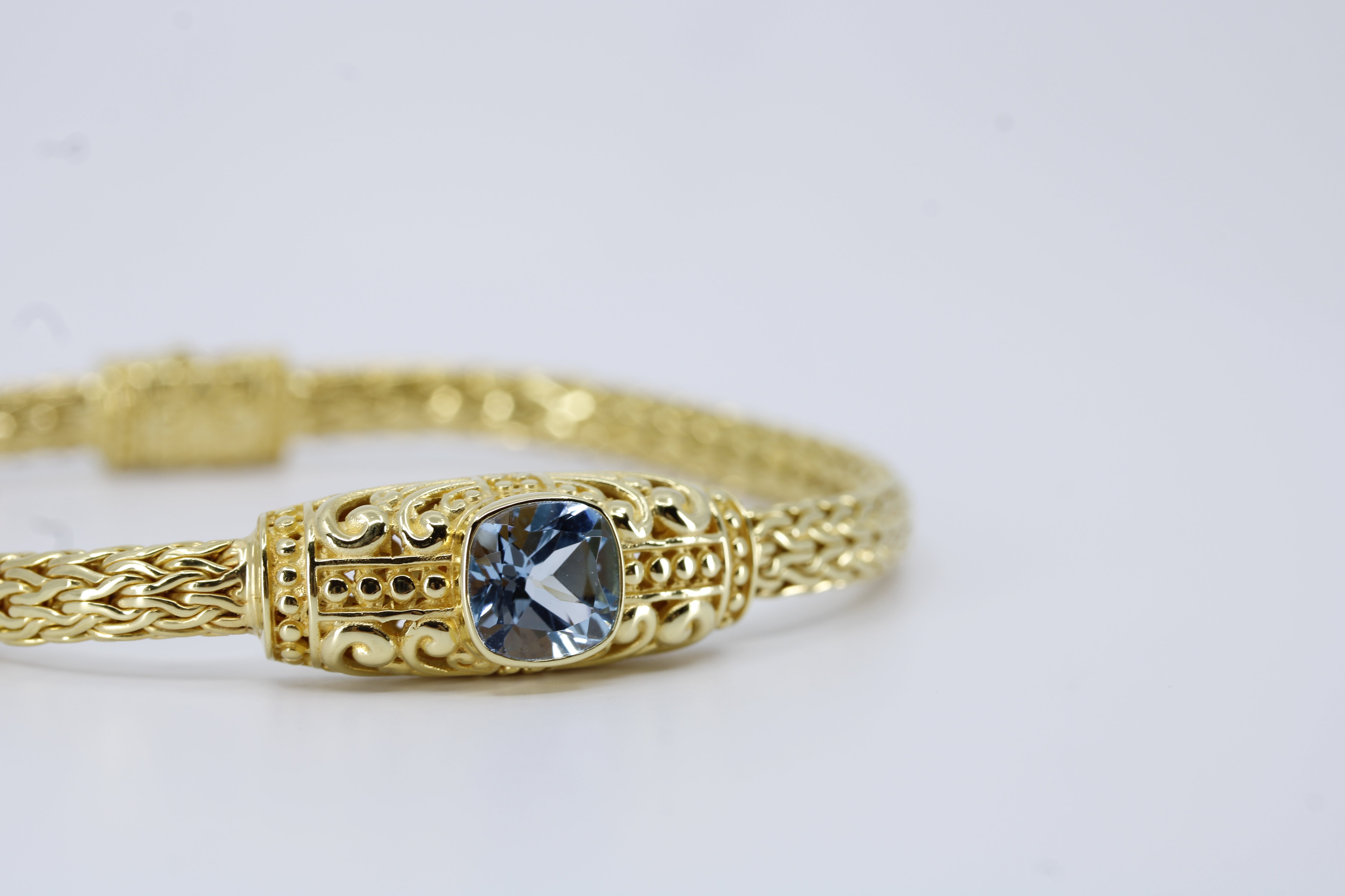 Casa Bali 18K Gold Vermeil Woven Station Bracelet with Blue Topaz
