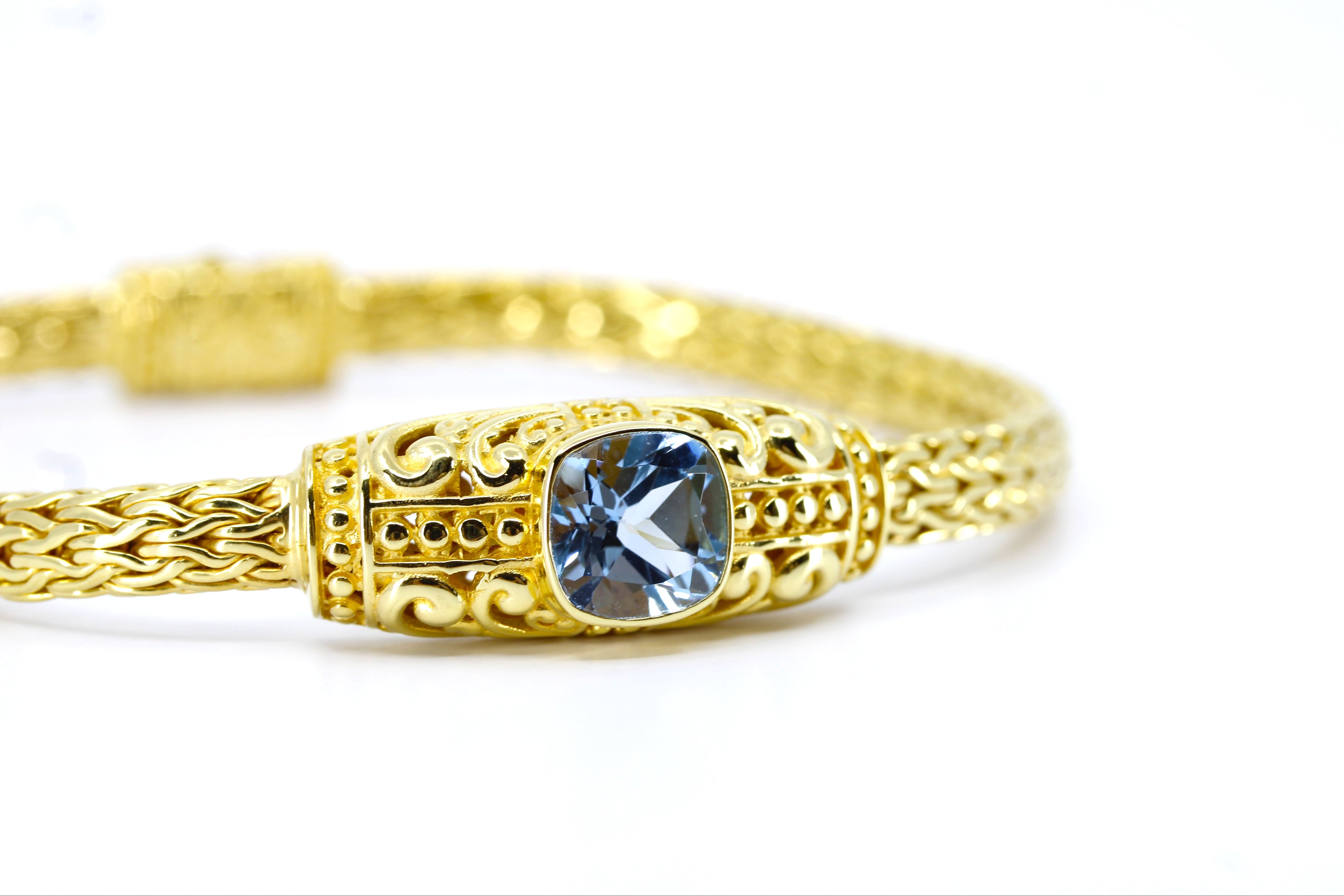 ALBA 18K Gold Vermeil Woven Station Bracelet with Blue Topaz