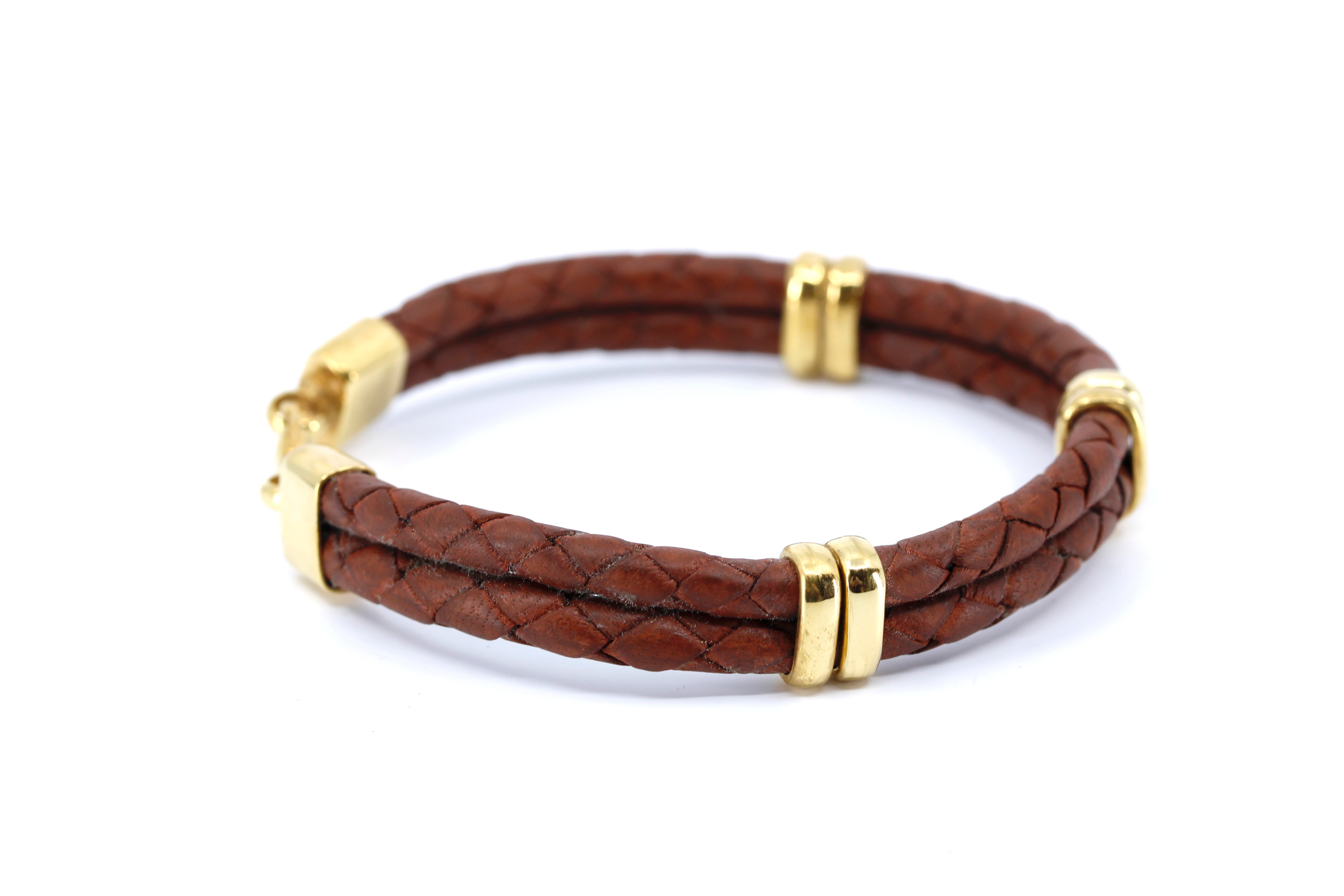 NOVA Braided Leather Bracelet with 18K Gold Vermeil Accent