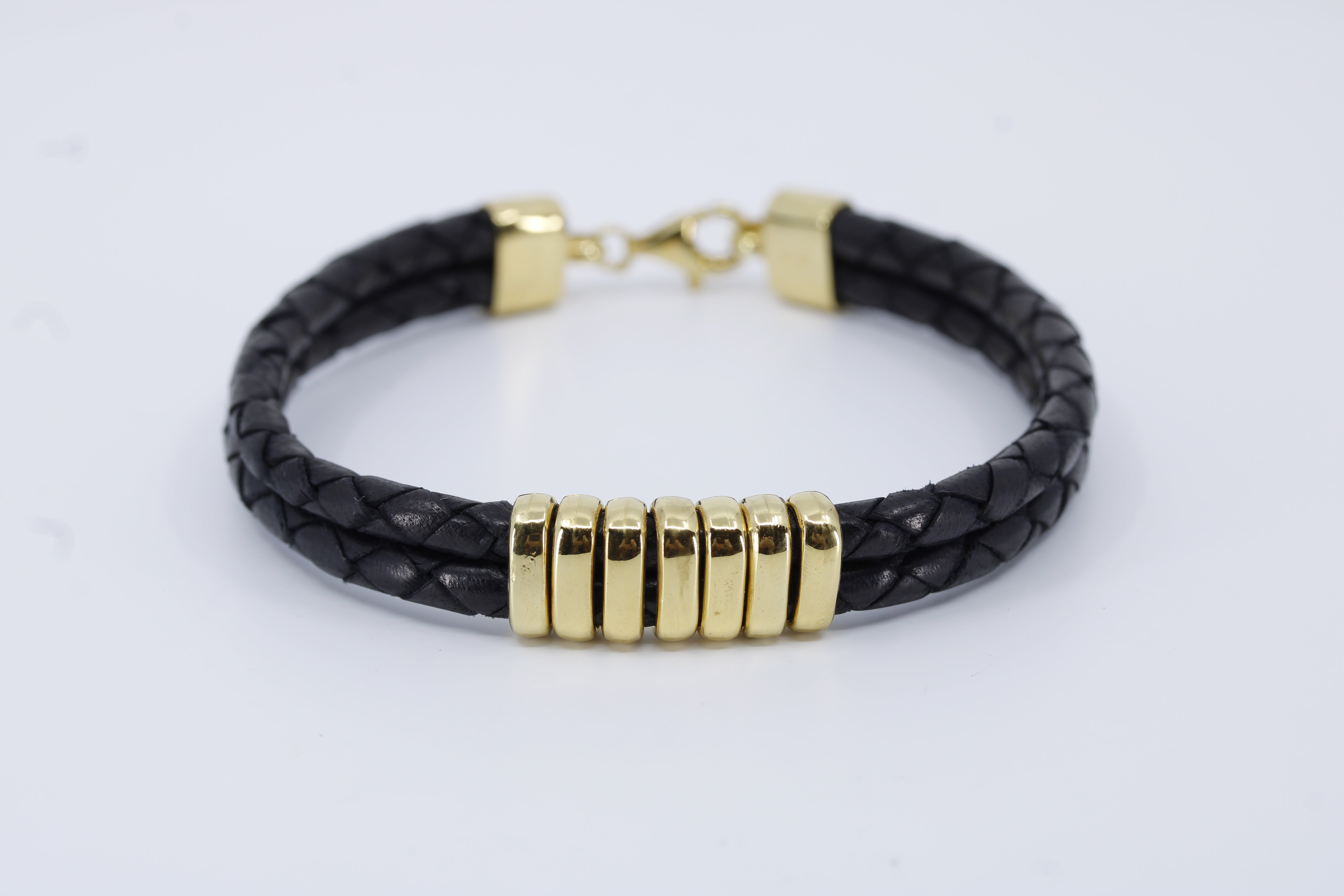 Braided Leather Bracelet with 18K Gold Vermeil Station Accent