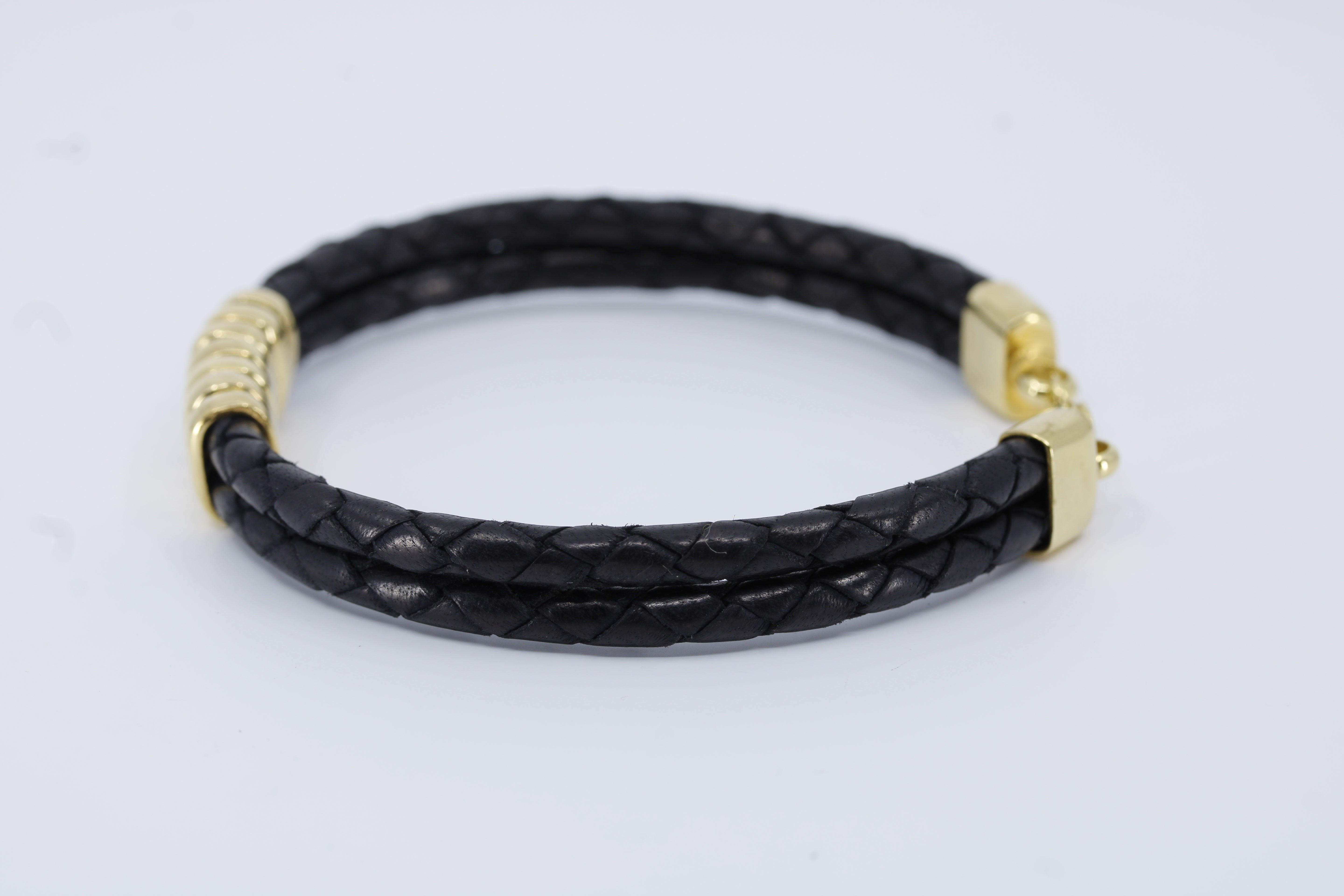 Braided Leather Bracelet with 18K Gold Vermeil Station Accent