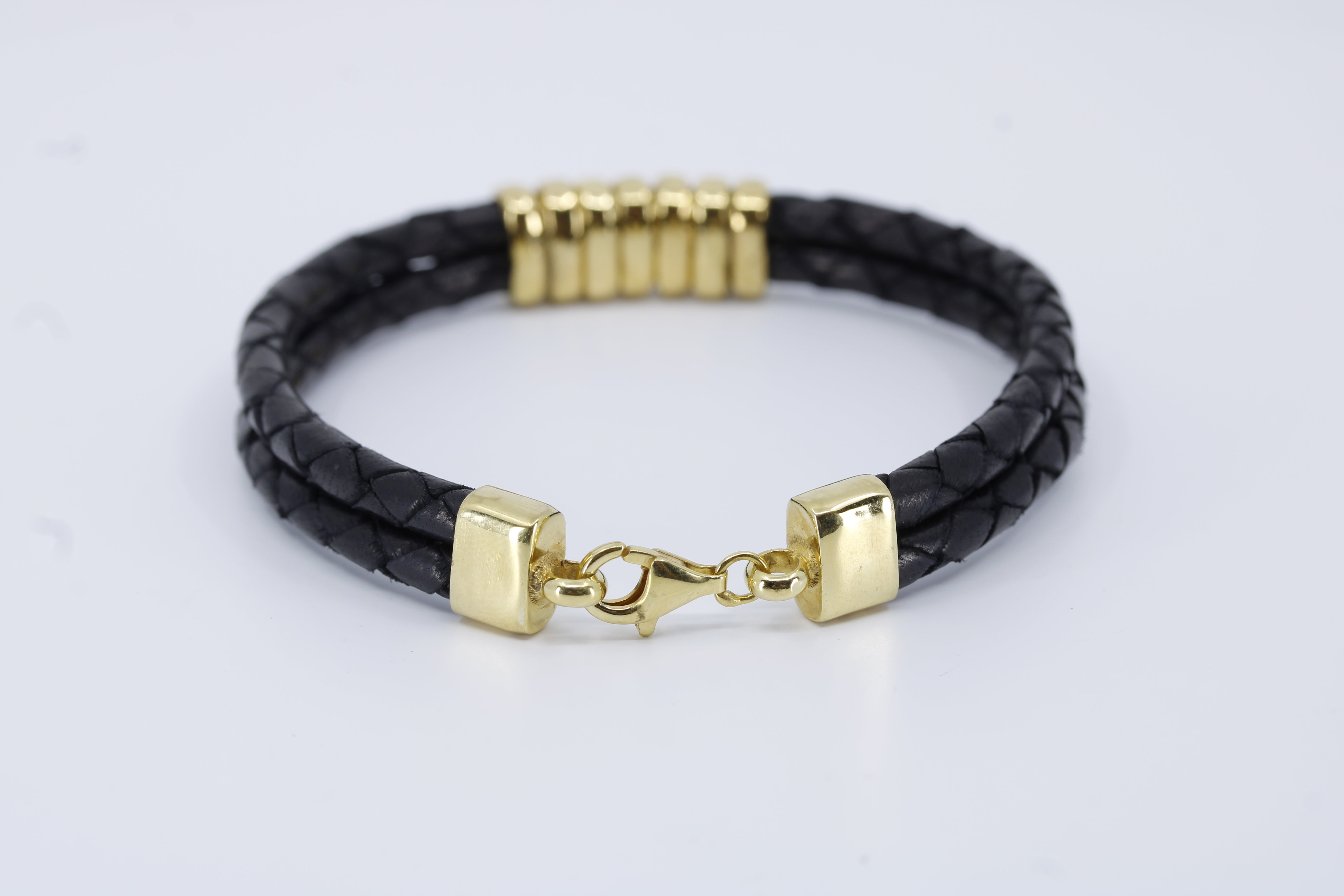 Braided Leather Bracelet with 18K Gold Vermeil Station Accent