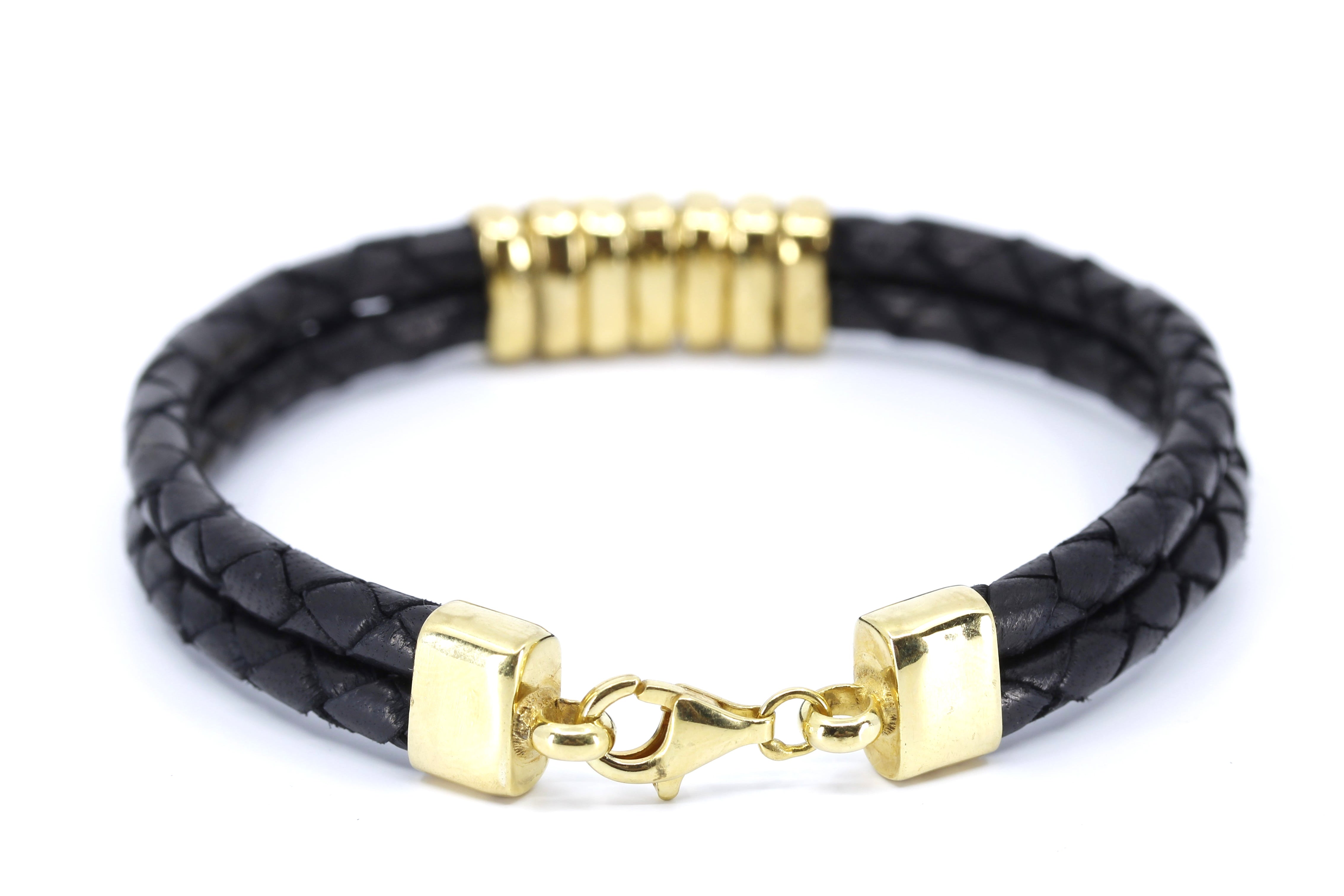 NOVA Braided Leather Bracelet with 18K Gold Vermeil Station Accent