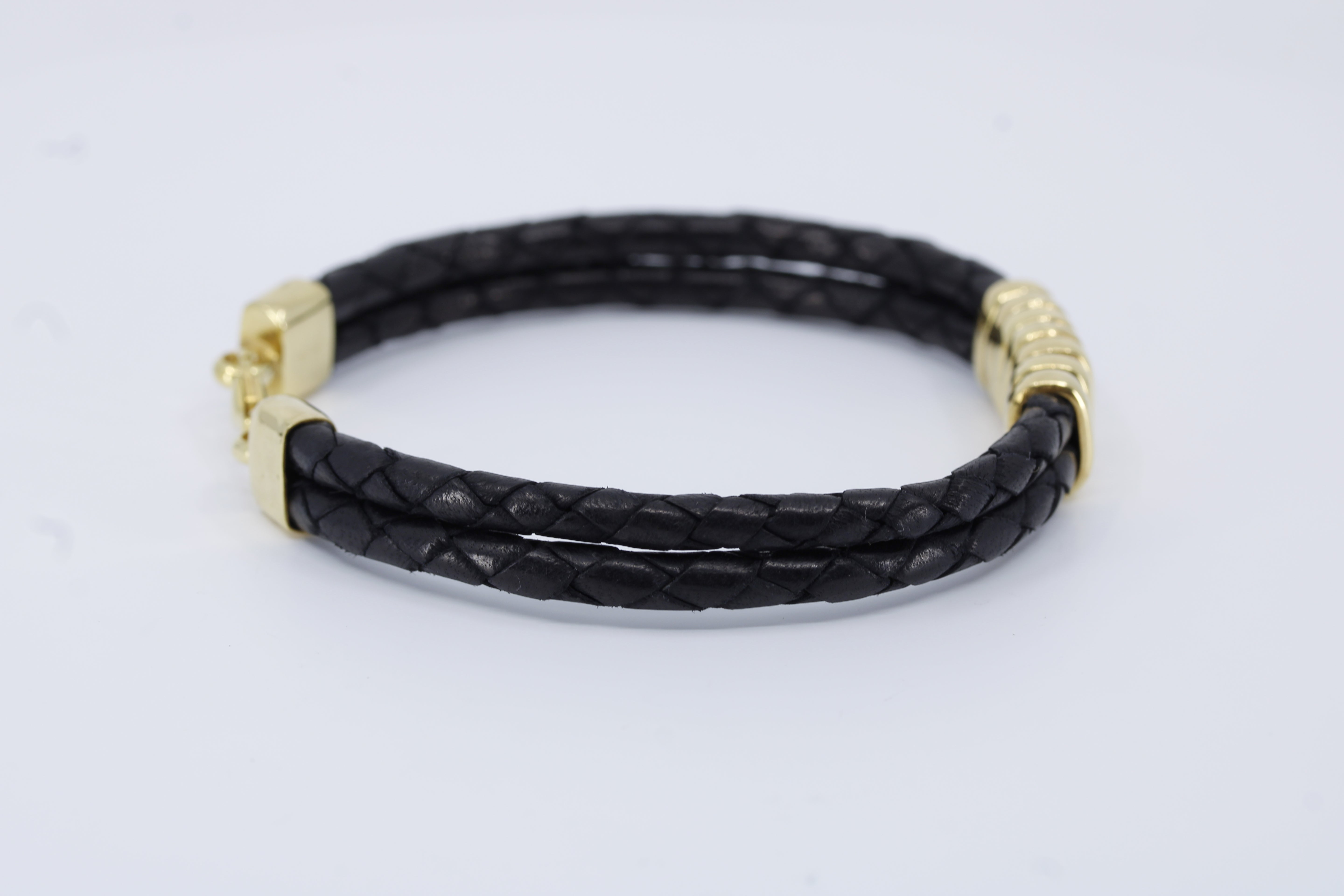 Braided Leather Bracelet with 18K Gold Vermeil Station Accent