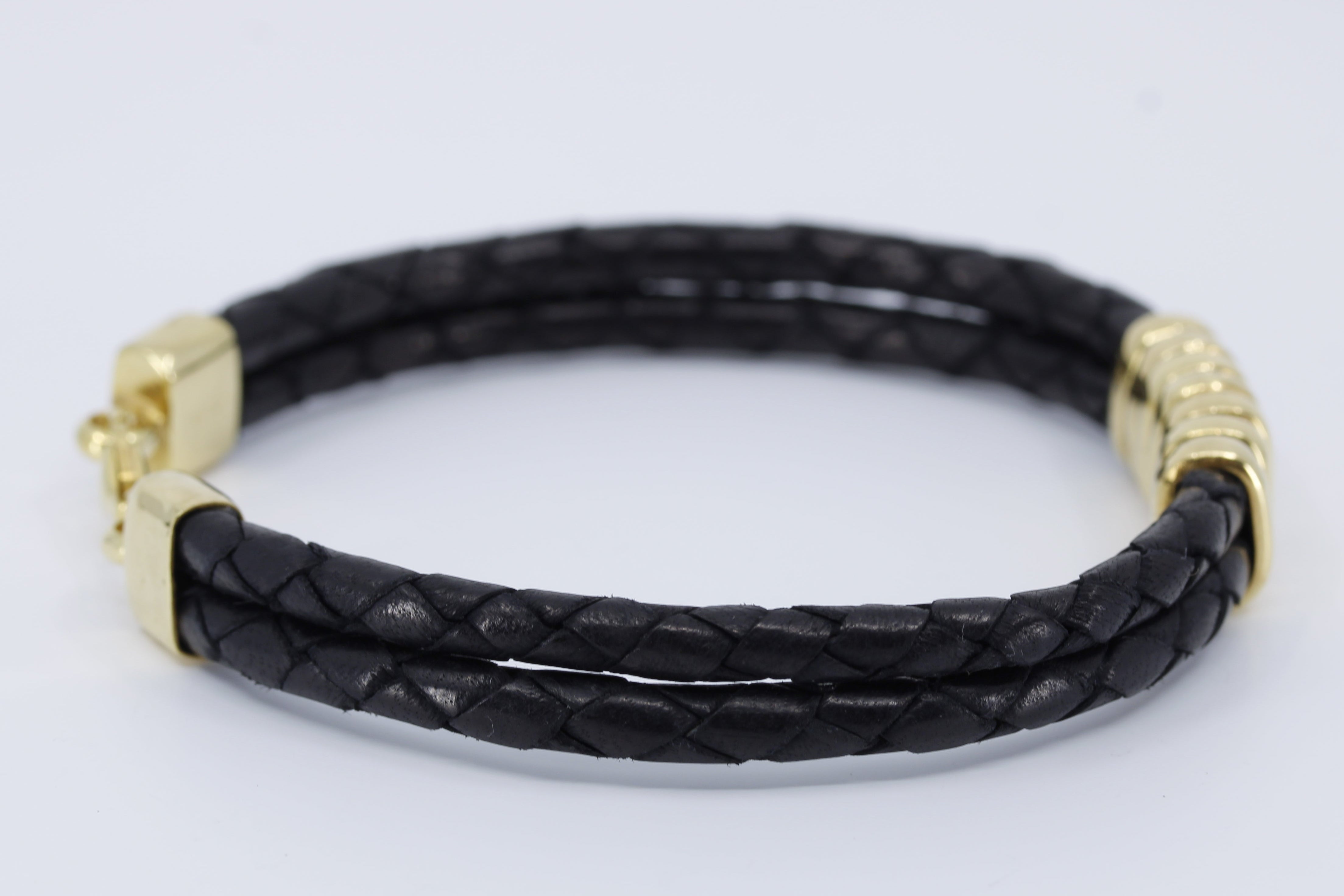 NOVA Braided Leather Bracelet with 18K Gold Vermeil Station Accent