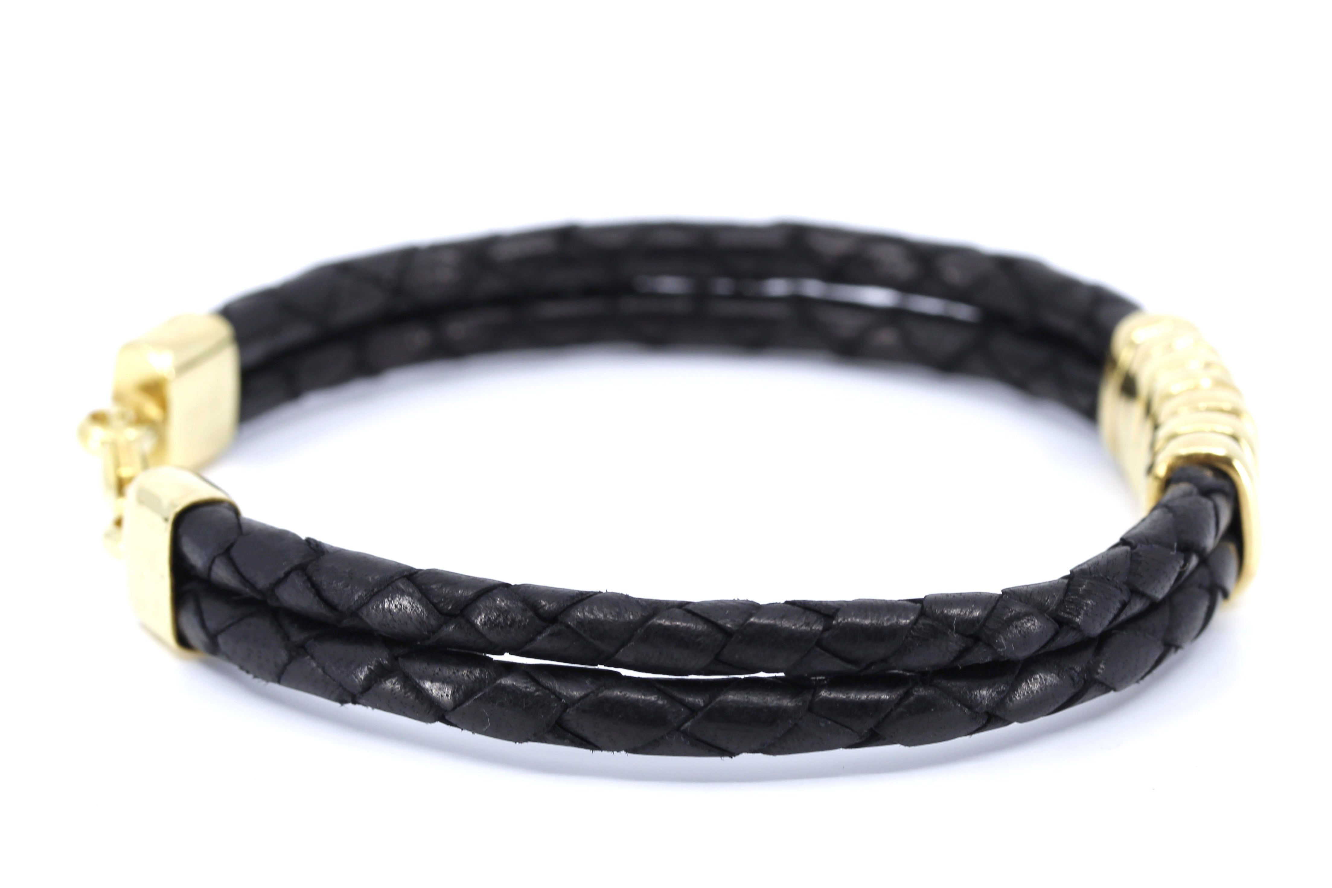 NOVA Braided Leather Bracelet with 18K Gold Vermeil Station Accent