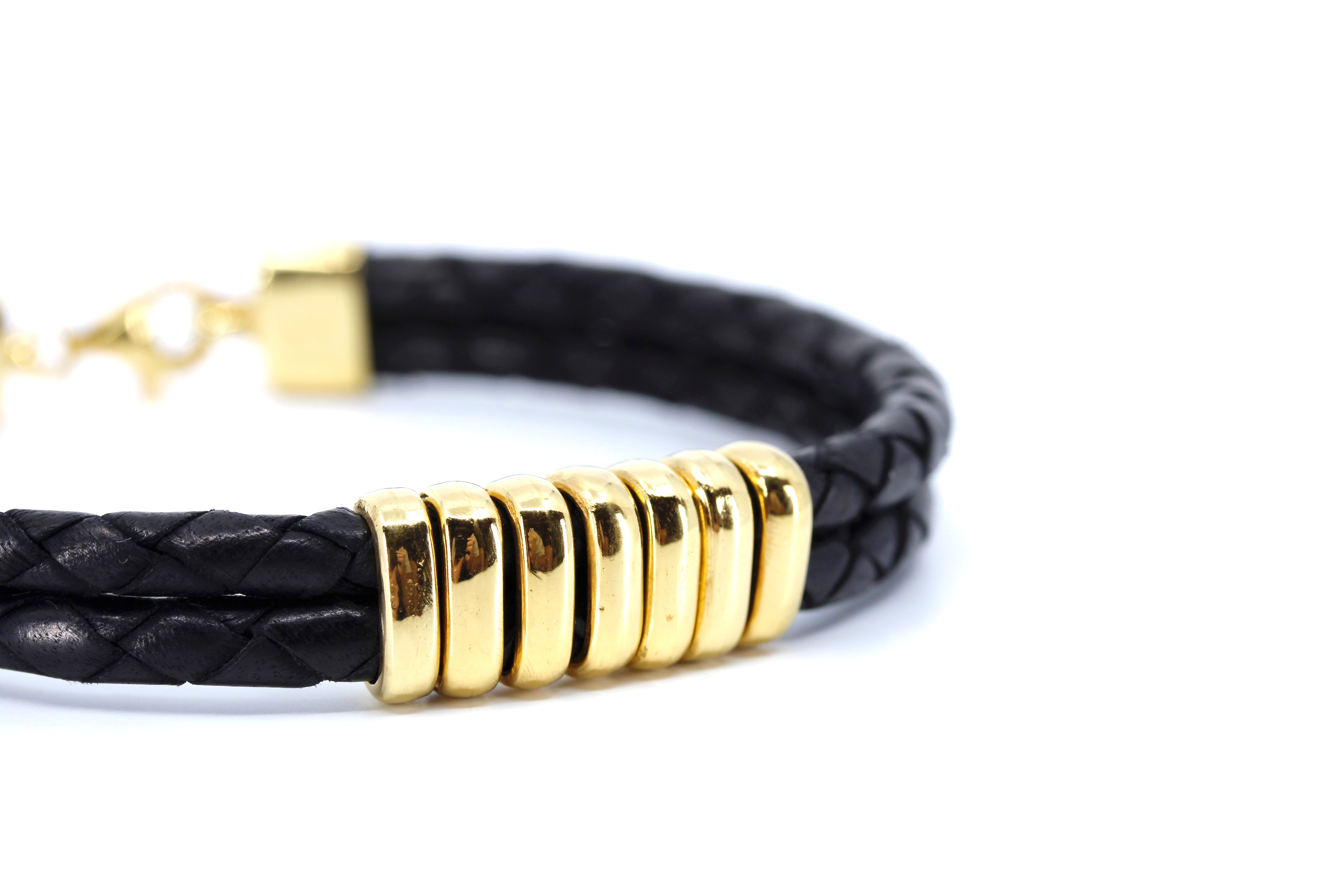 NOVA Braided Leather Bracelet with 18K Gold Vermeil Station Accent